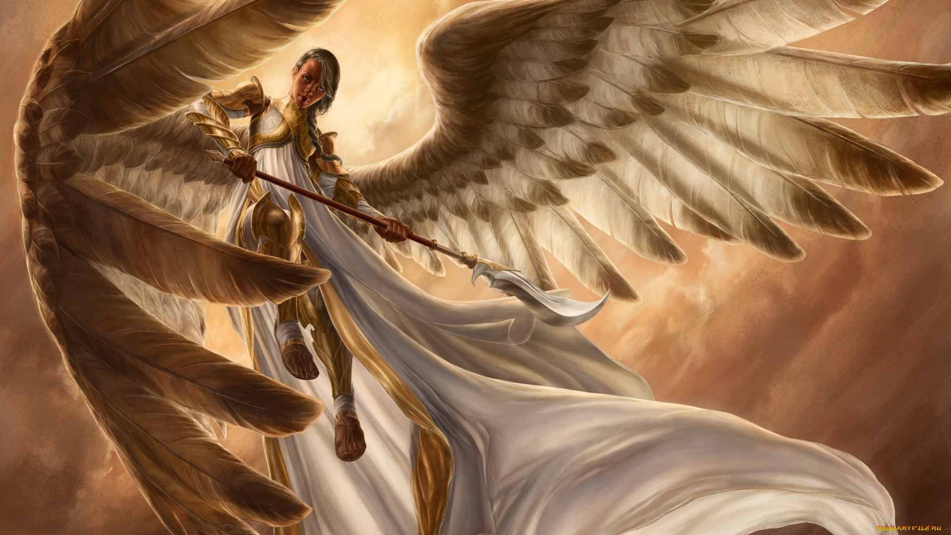 3д, графика, ангел, , angel, ангел, оружие, фон, взгляд, девушка