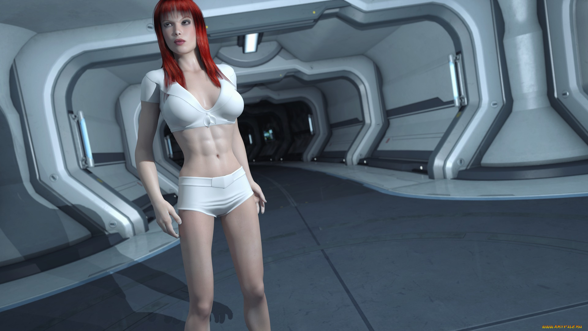 3д, графика, фантазия, , fantasy, взгляд, девушка, рыжая, фон