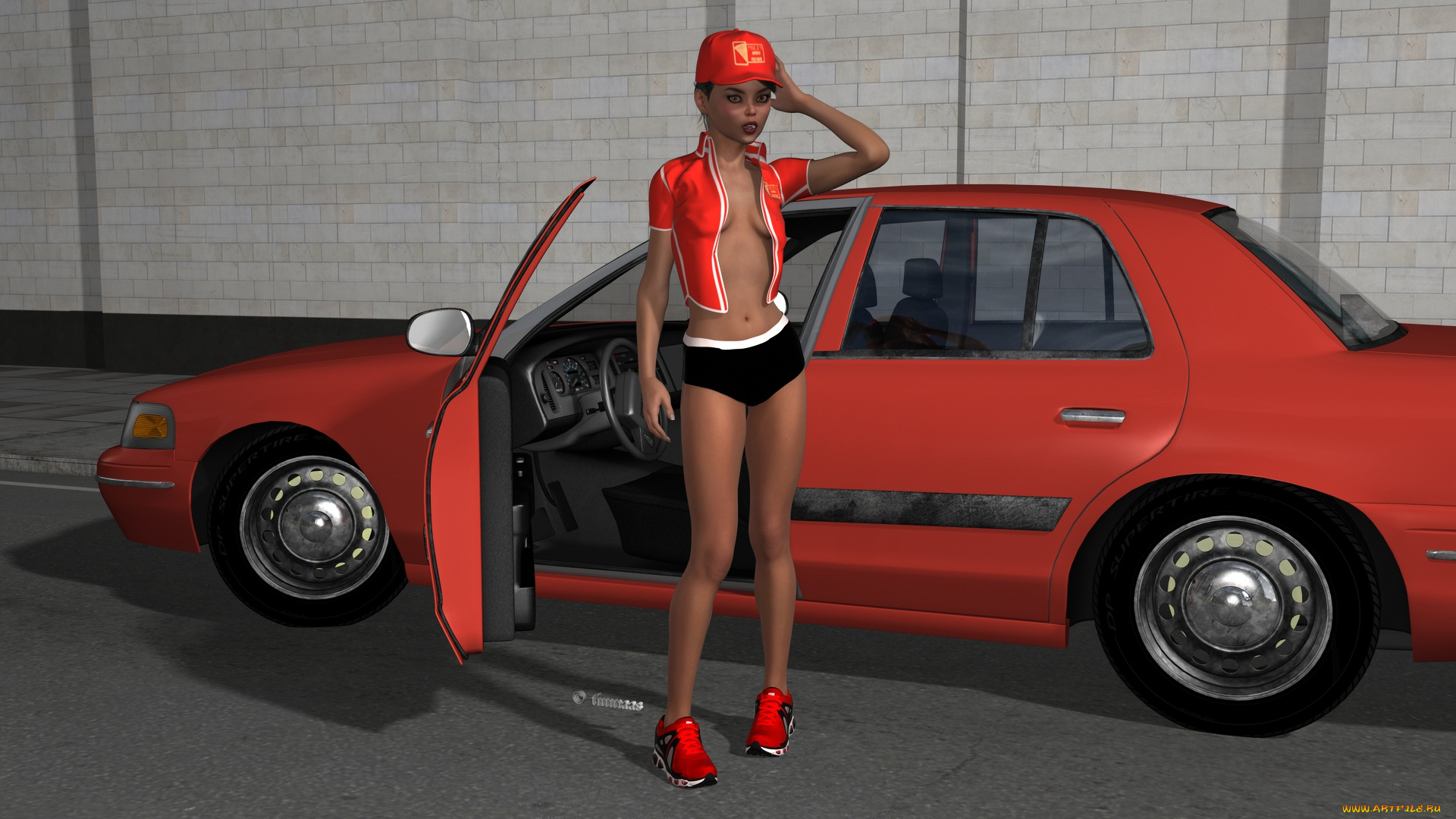 автомобили, 3d, car&girl, девушка, взгляд, фон, автомобиль