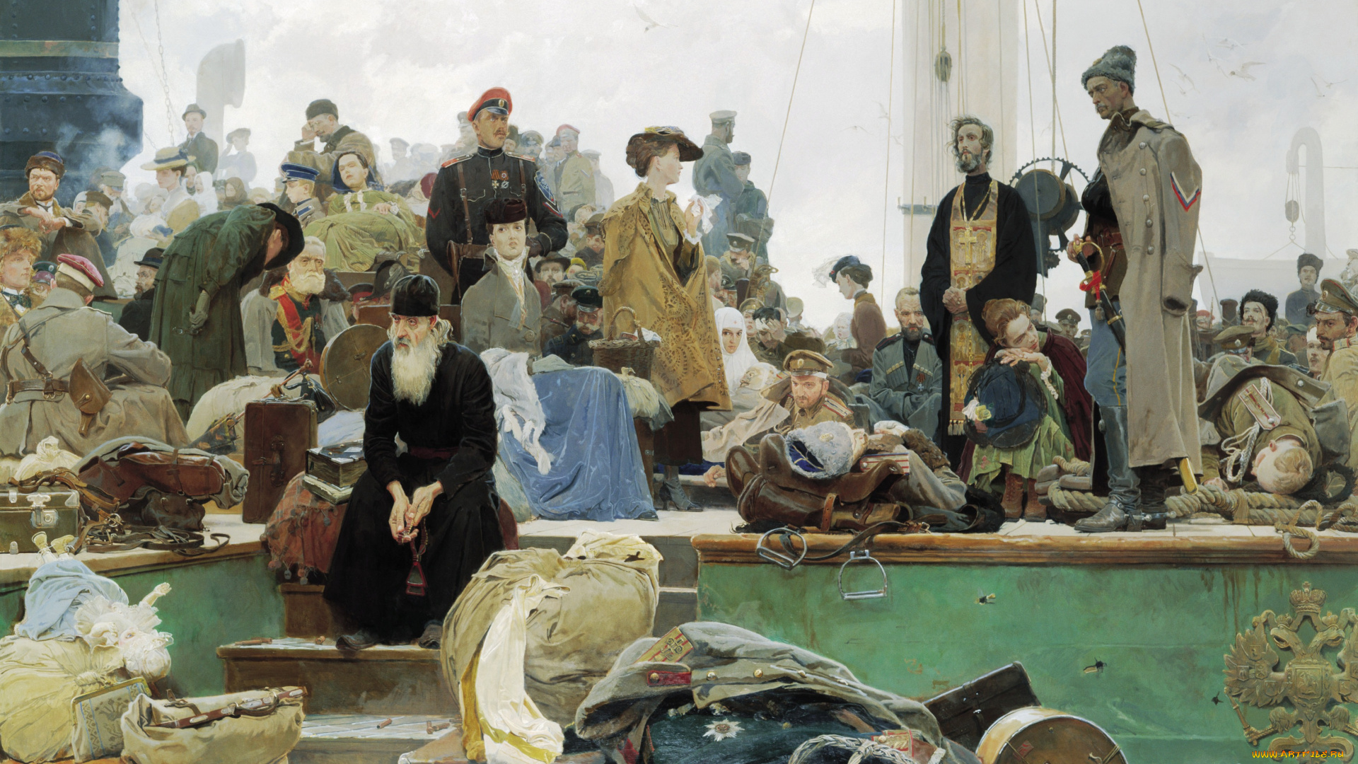 белая, россия, , исход, рисованное, дмитрий, белюкин, корабль, офицеры, священник, бегство, вещи, багаж