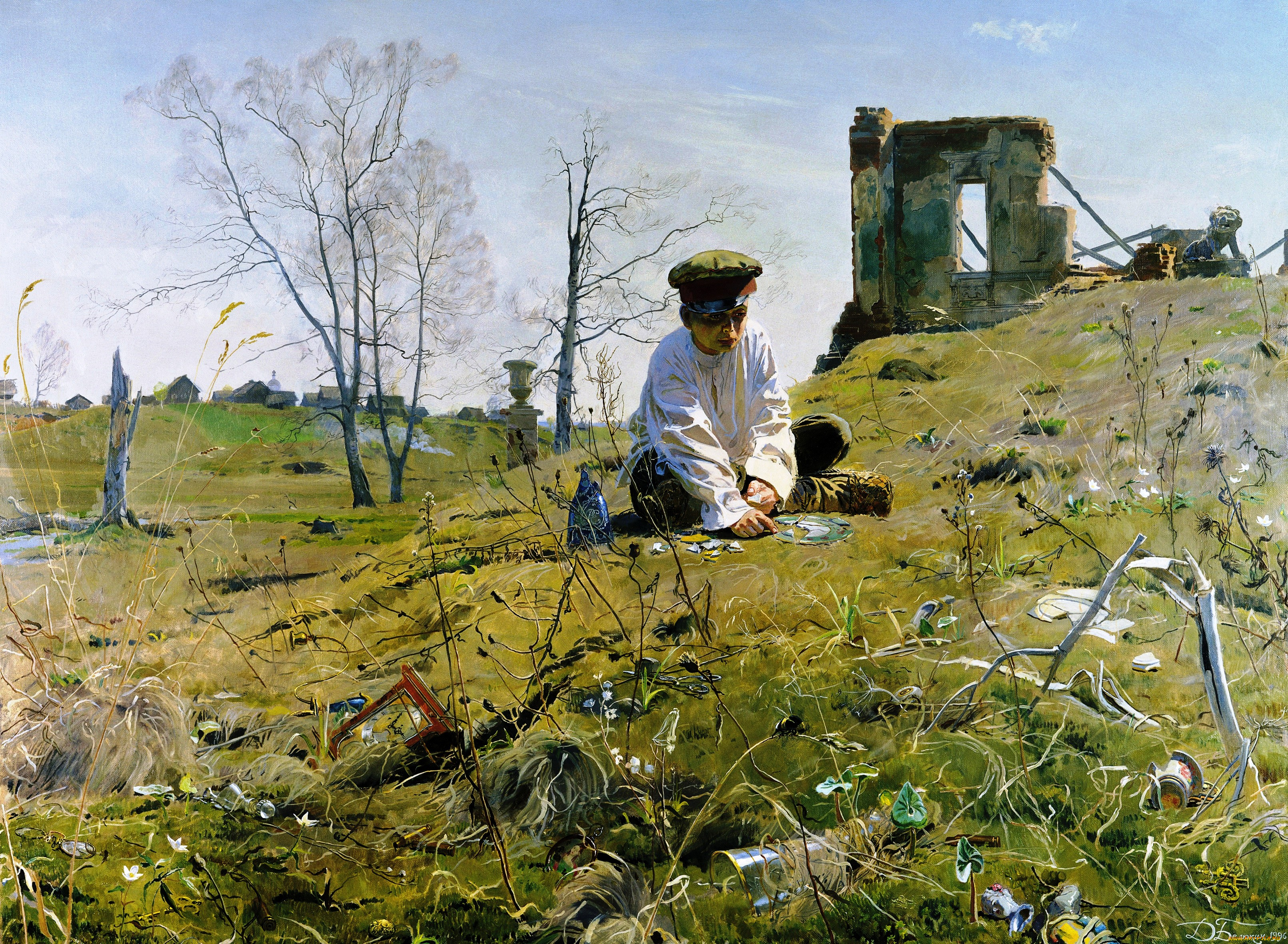 осколки, рисованное, дмитрий, белюкин, пустырь, склон, мальчик, развалины, мусор