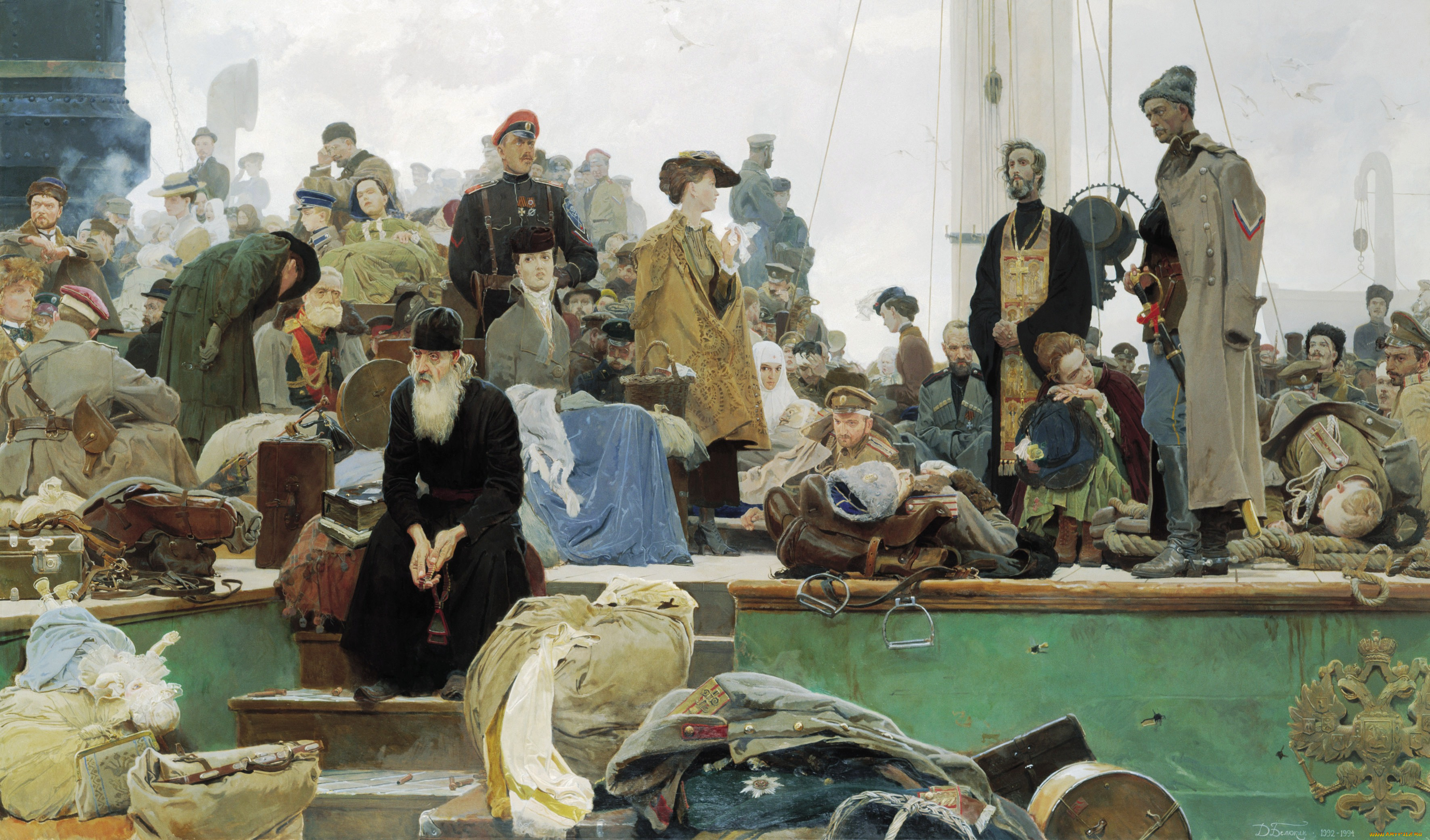 белая, россия, , исход, рисованное, дмитрий, белюкин, корабль, офицеры, священник, бегство, вещи, багаж