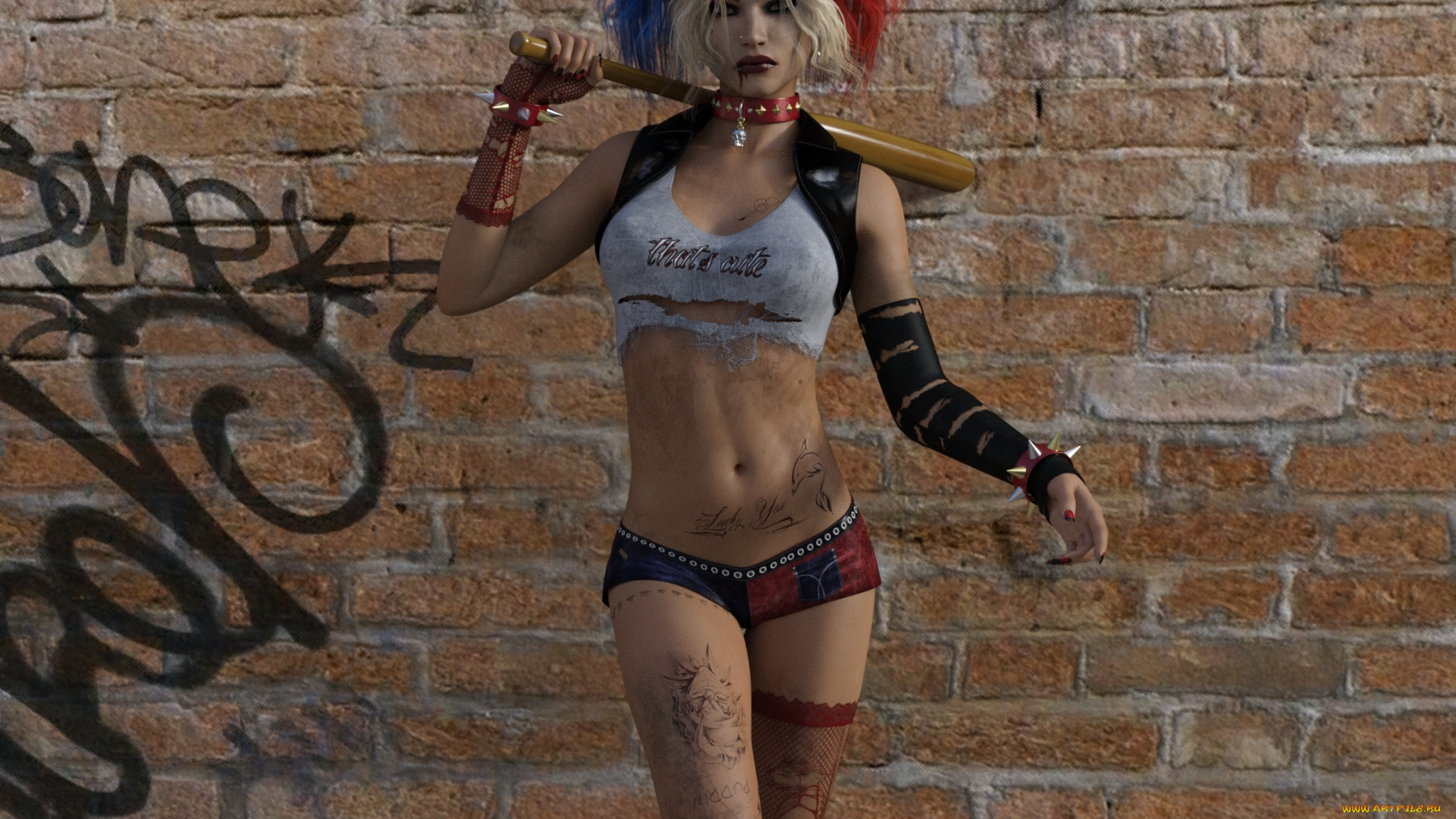 3д, графика, фантазия, , fantasy, бита, фон, взгляд, девушка