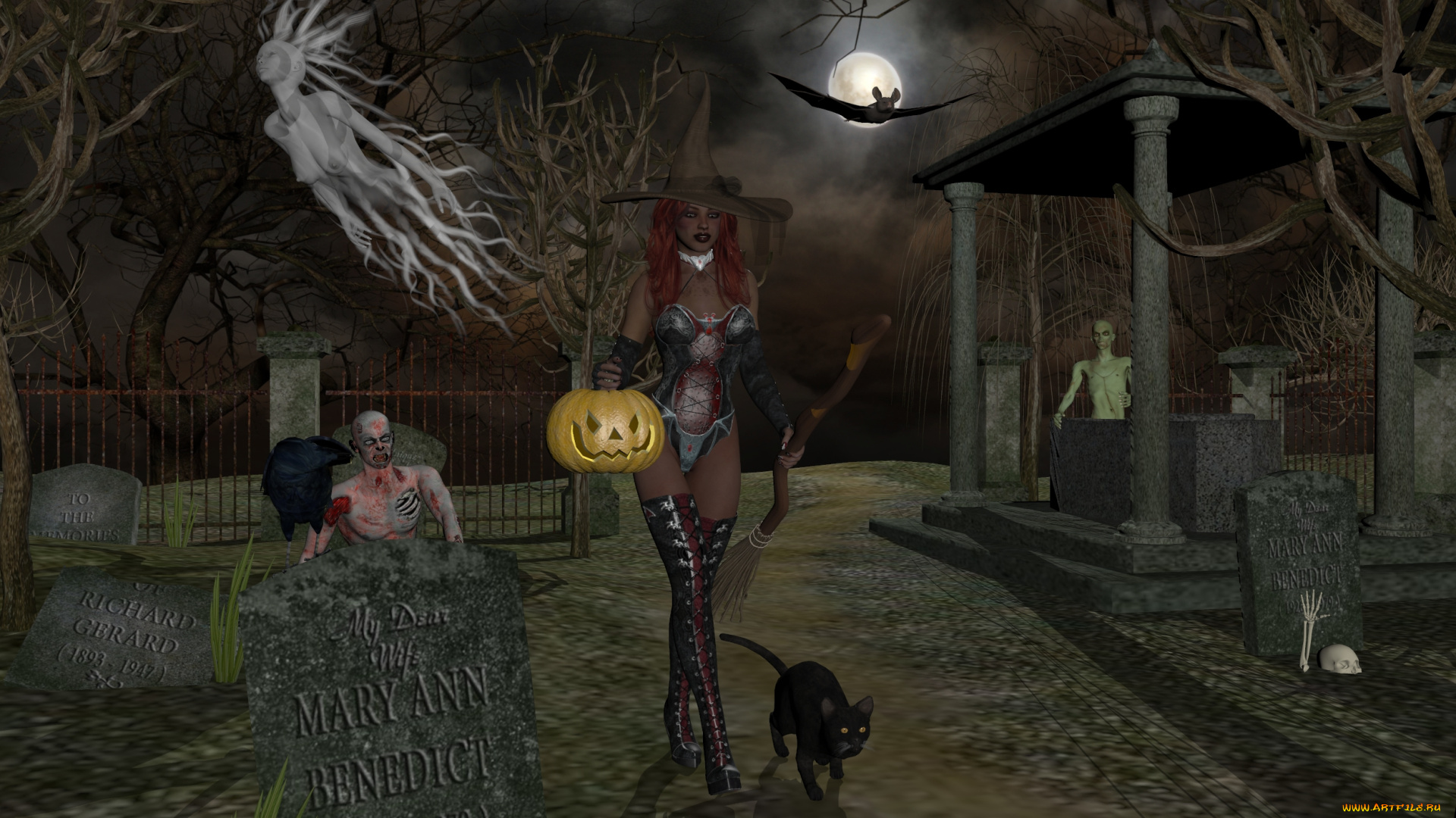 3д, графика, праздники, , holidays, девушка, взгляд, фон, тыква