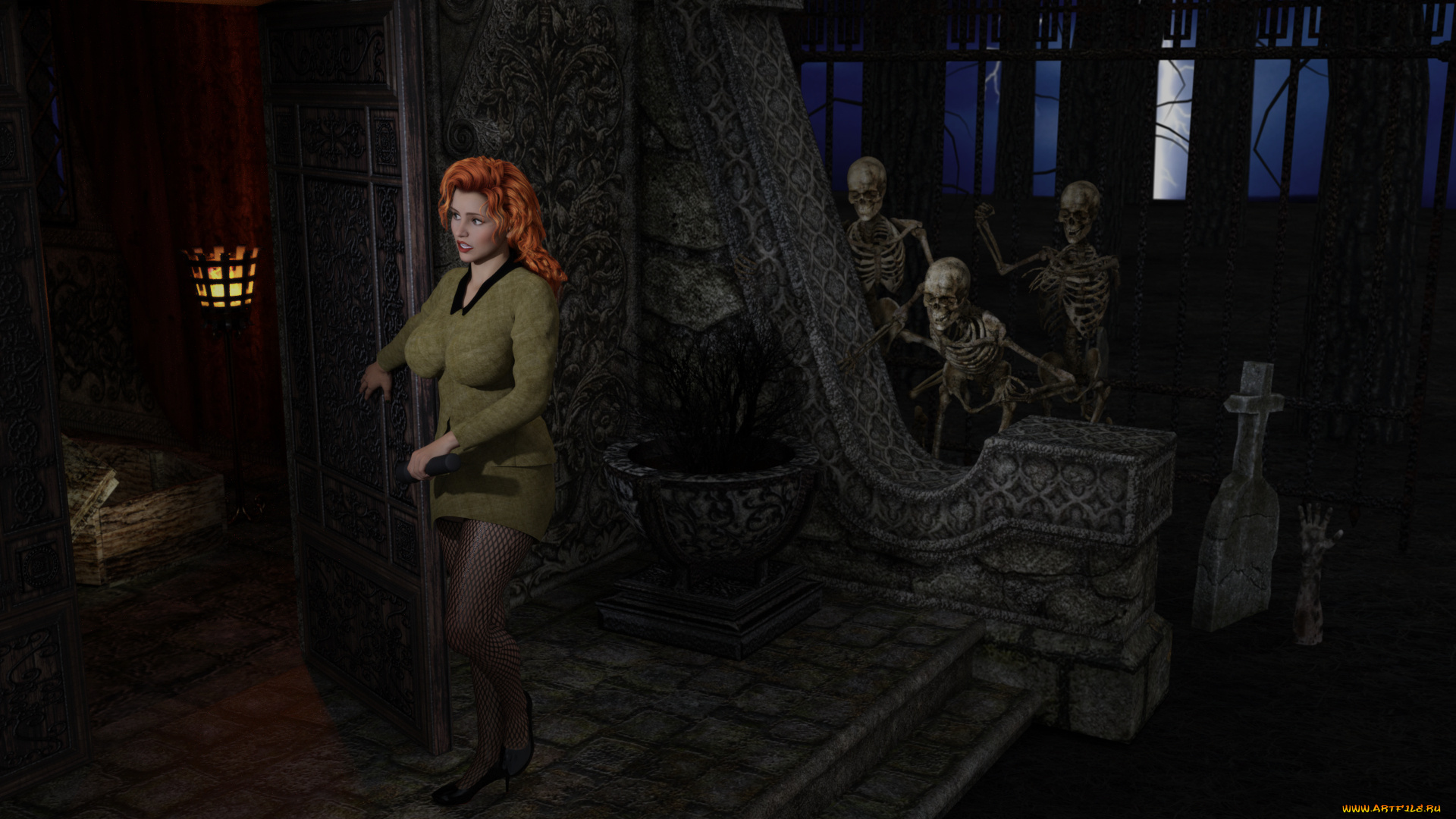 3д, графика, ужас, , horror, взгляд, фон, девушка