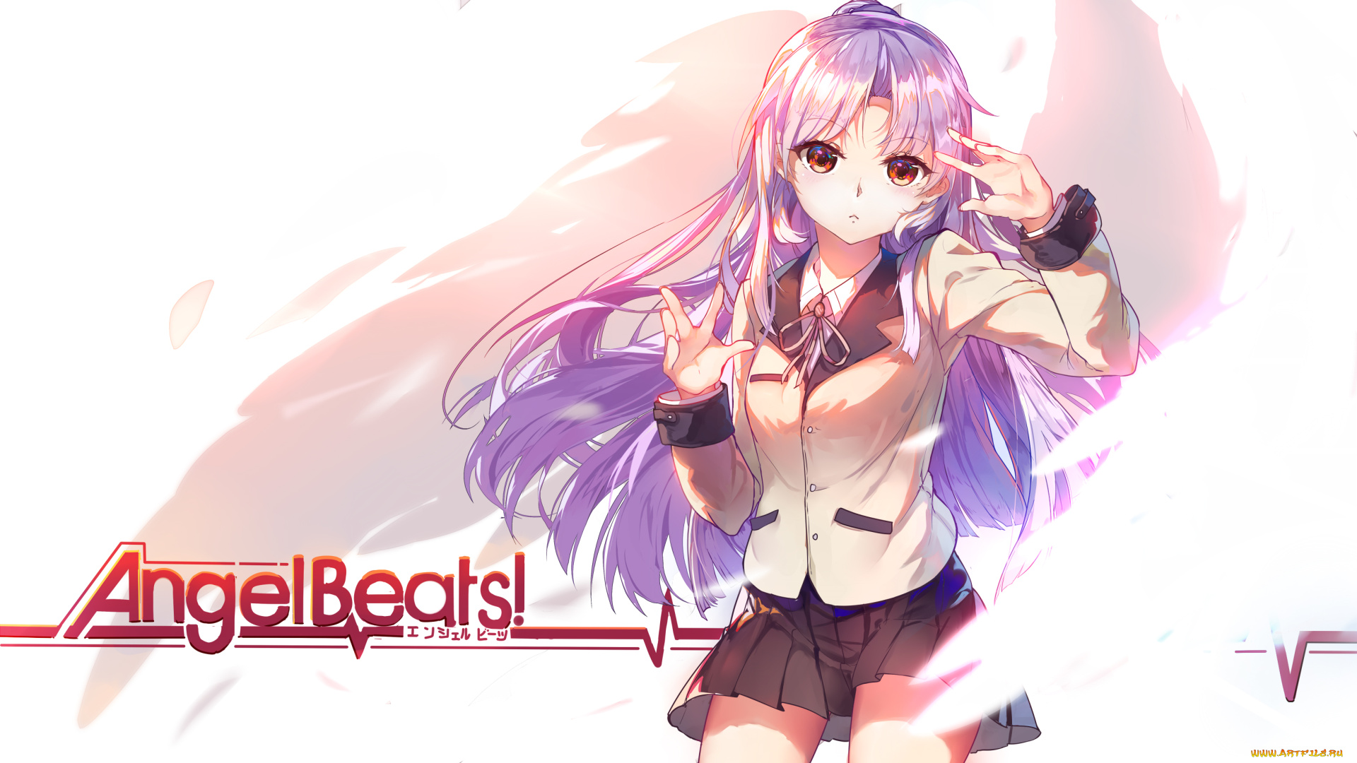 аниме, angel, beats, взгляд, фон, девушка