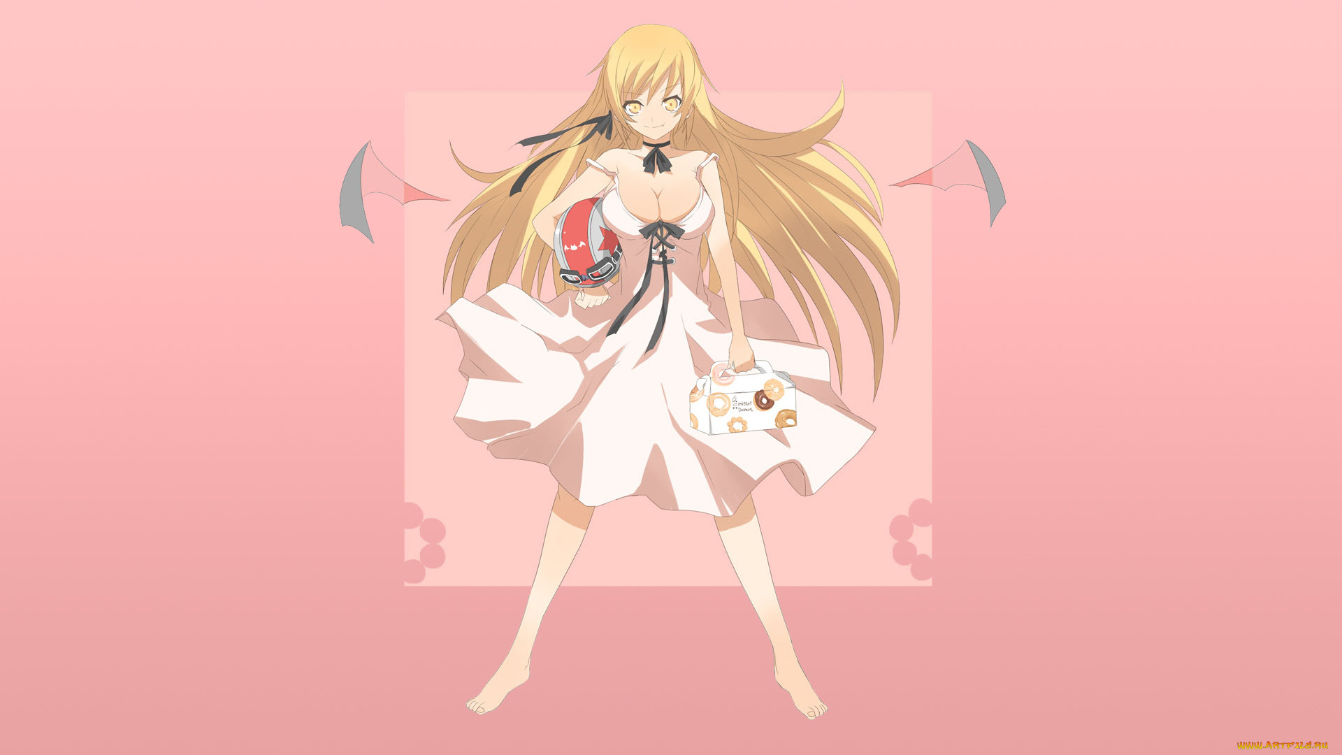 аниме, bakemonogatari, девушка, взгляд, фон