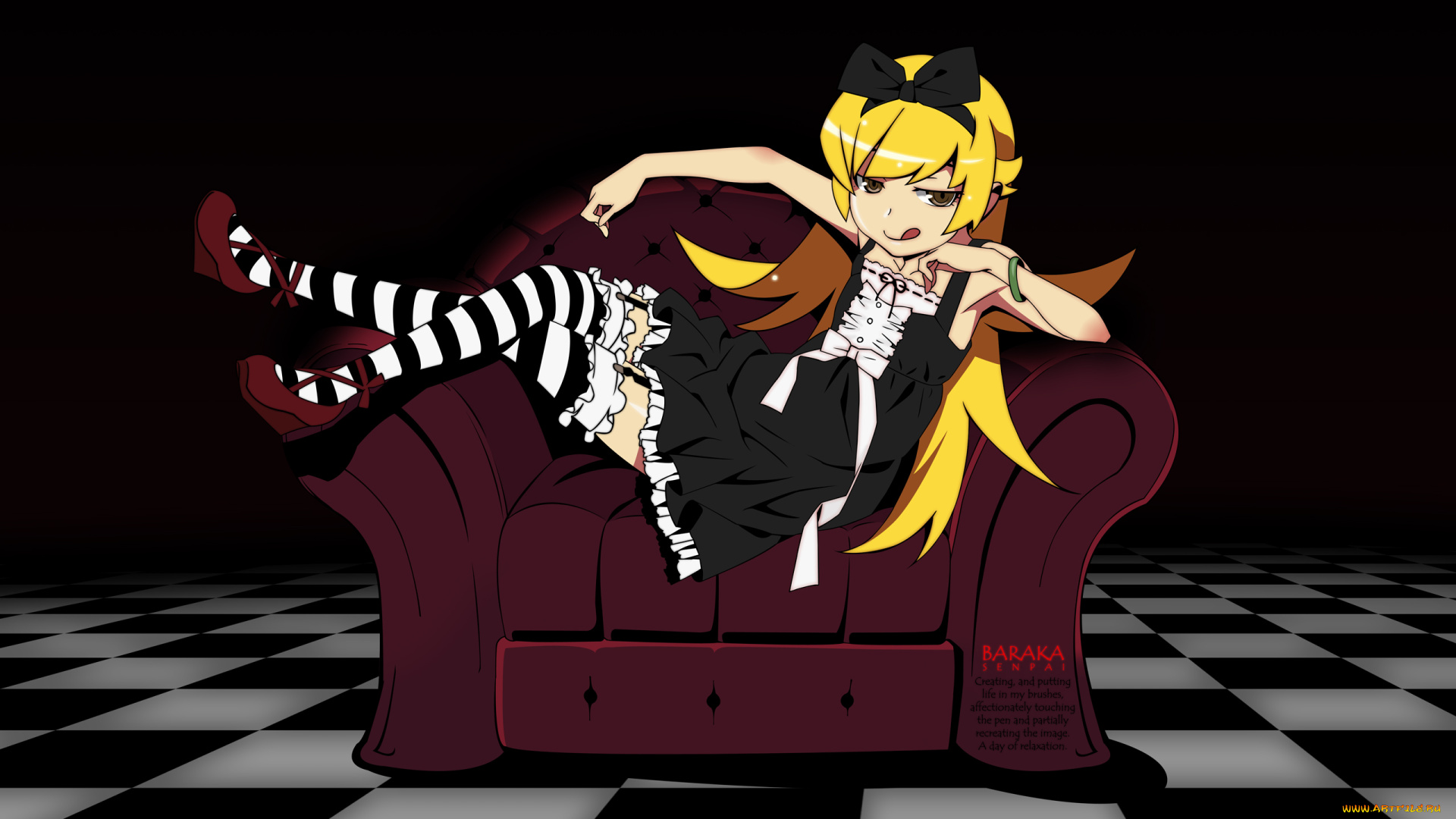 аниме, bakemonogatari, взгляд, девушка, фон