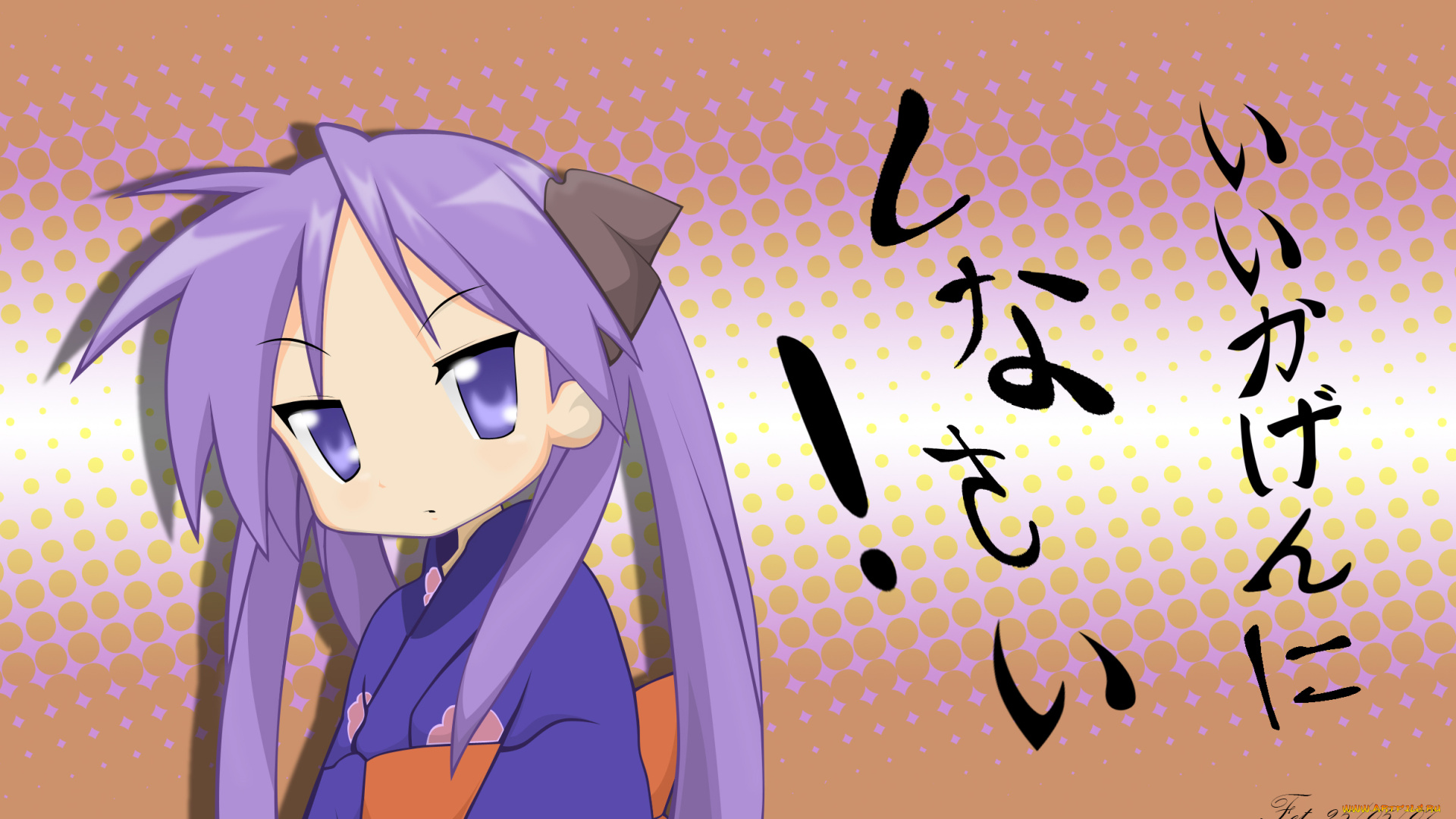 аниме, lucky, star, девушка, взгляд, фон