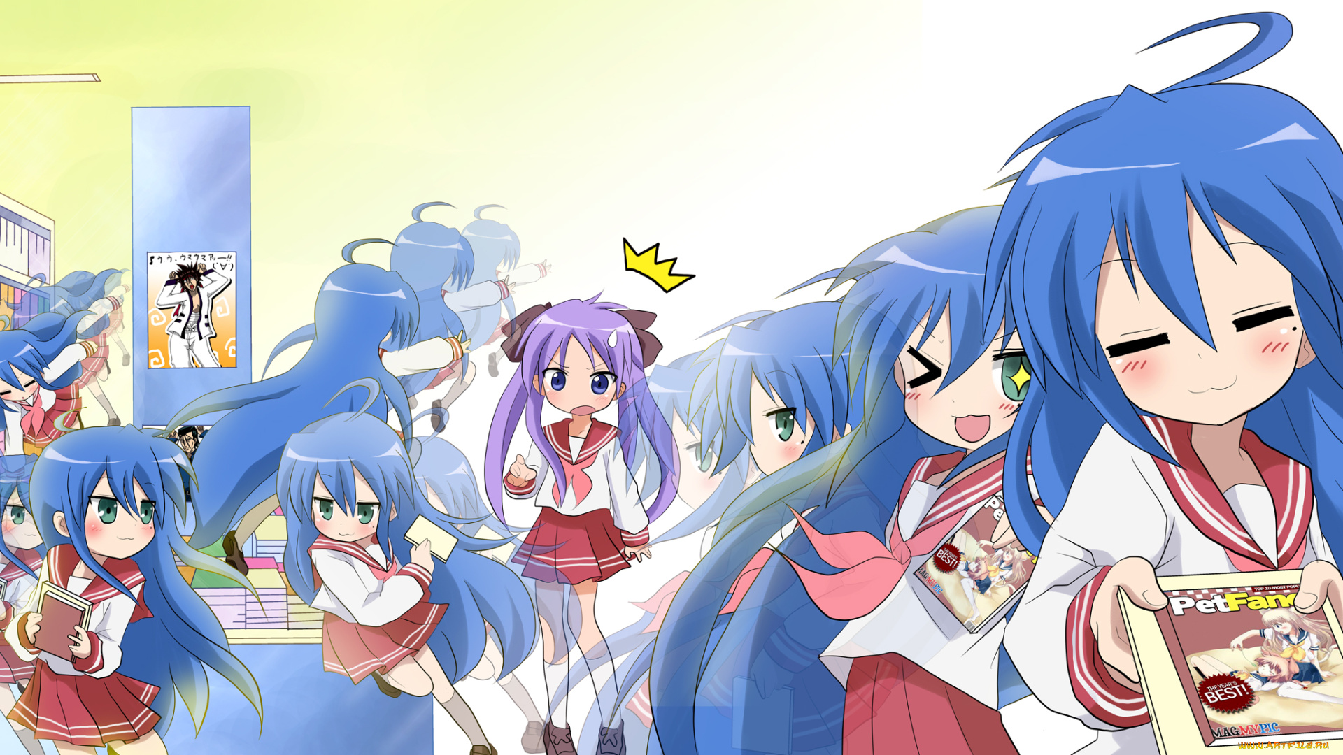 аниме, lucky, star, фон, взгляд, девушки