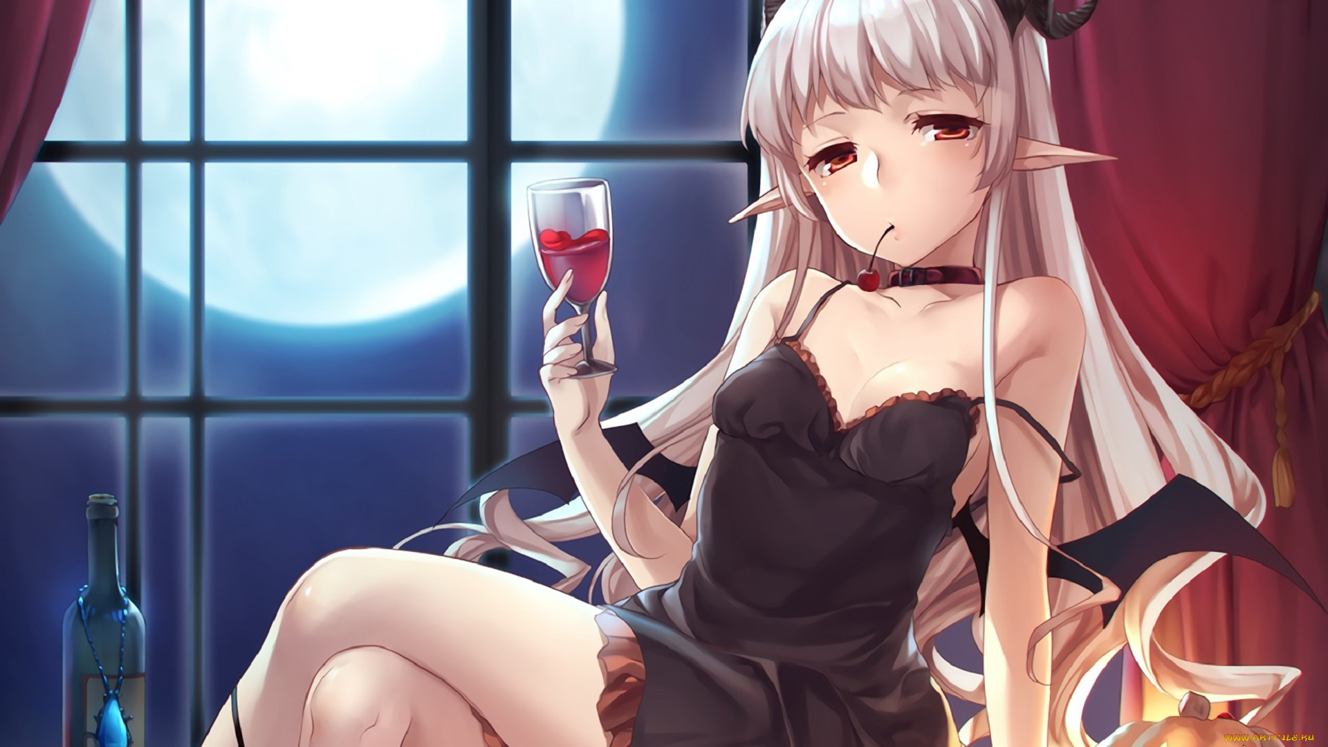 аниме, магия, , колдовство, , halloween, девушка, вино, демон