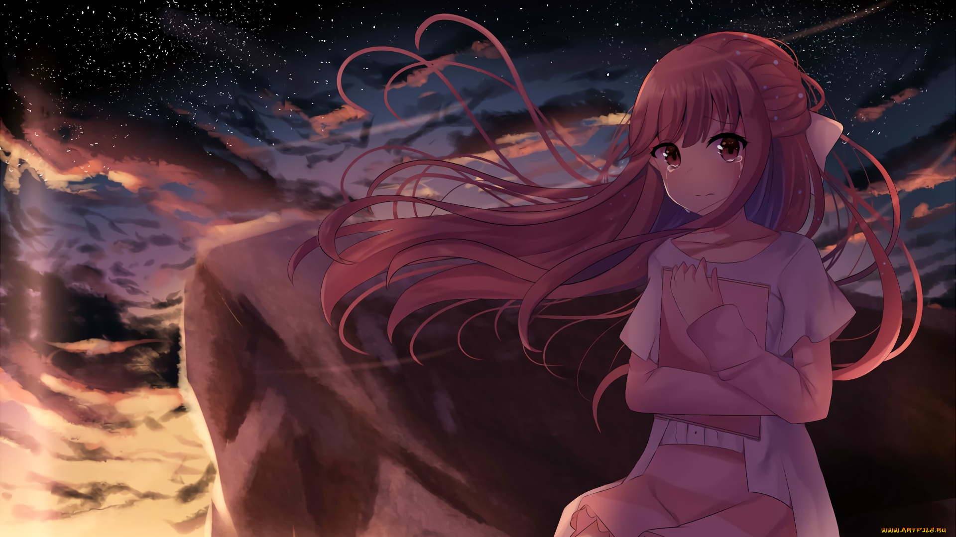 аниме, shelter, девушка, взгляд, фон