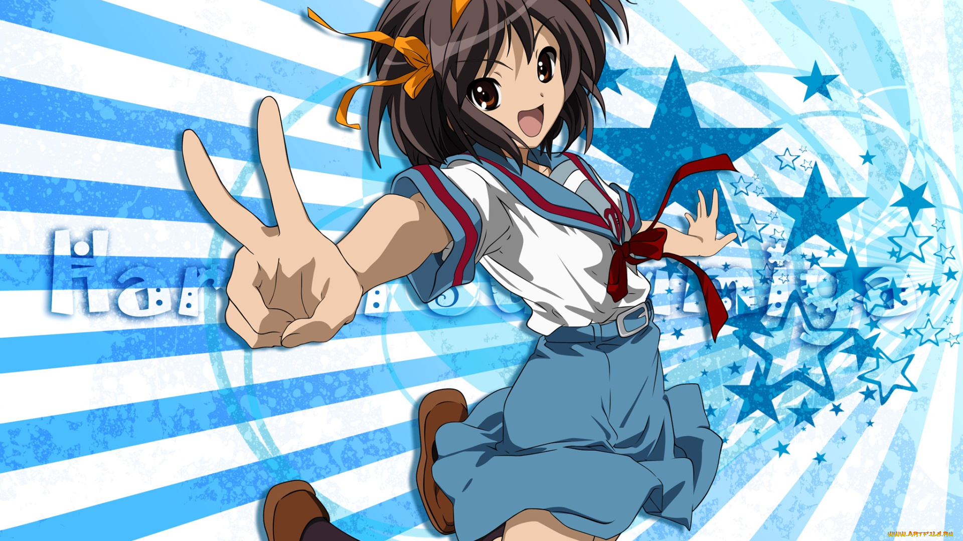 аниме, the, melancholy, of, haruhi, suzumiya, девушка, взгляд, фон