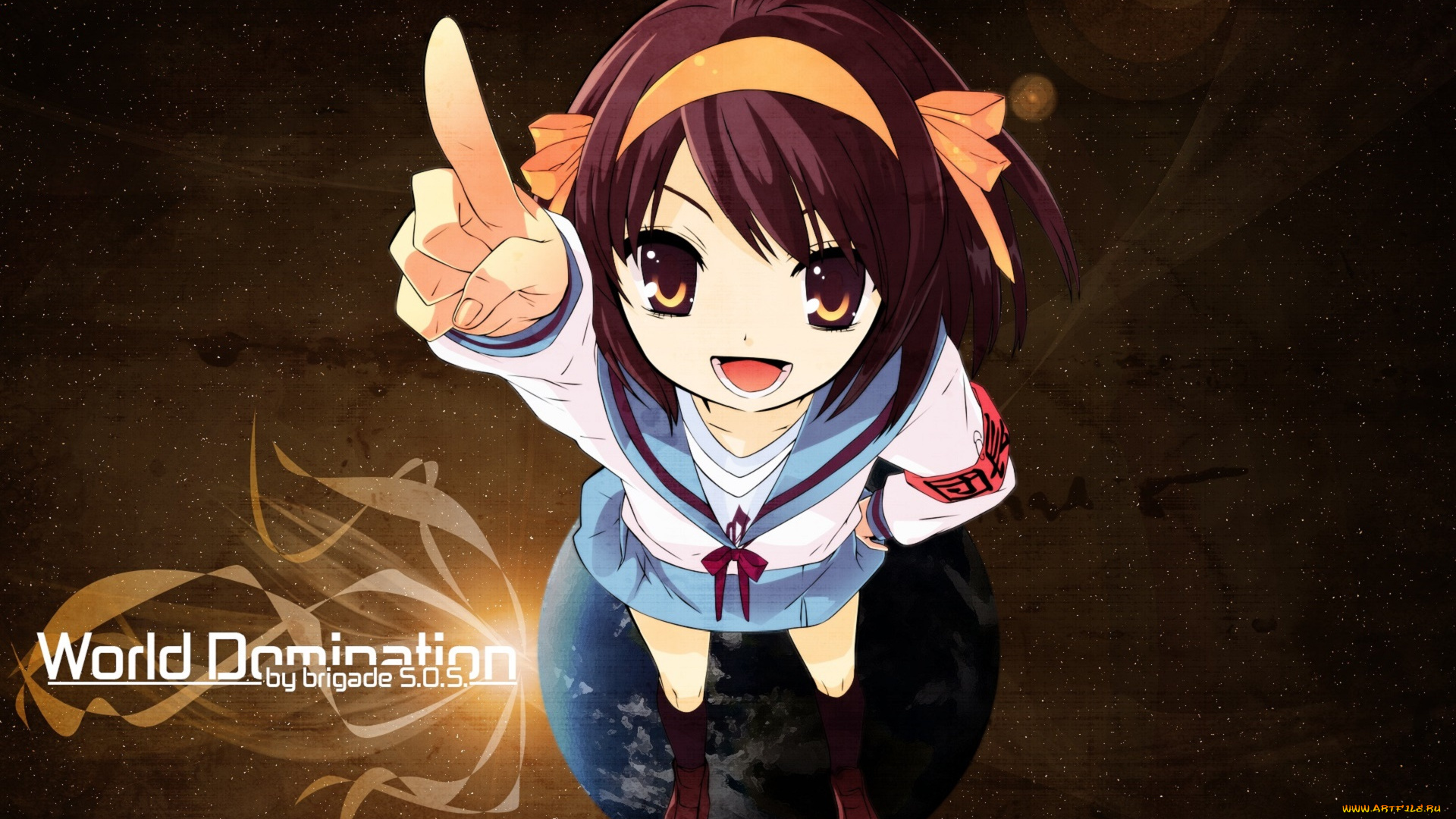 аниме, the, melancholy, of, haruhi, suzumiya, девушка, взгляд, фон