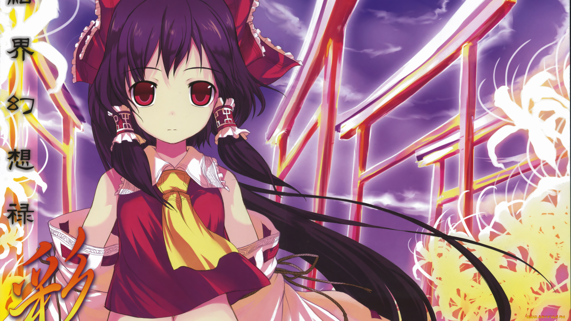 аниме, touhou, взгляд, девушка, фон