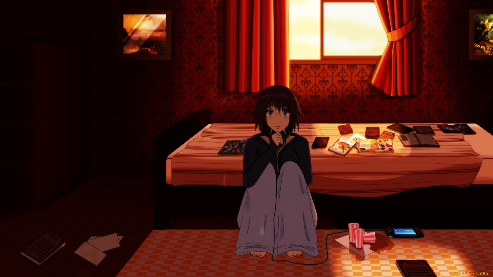 аниме, unknown, , другое, взгляд, фон, девушка