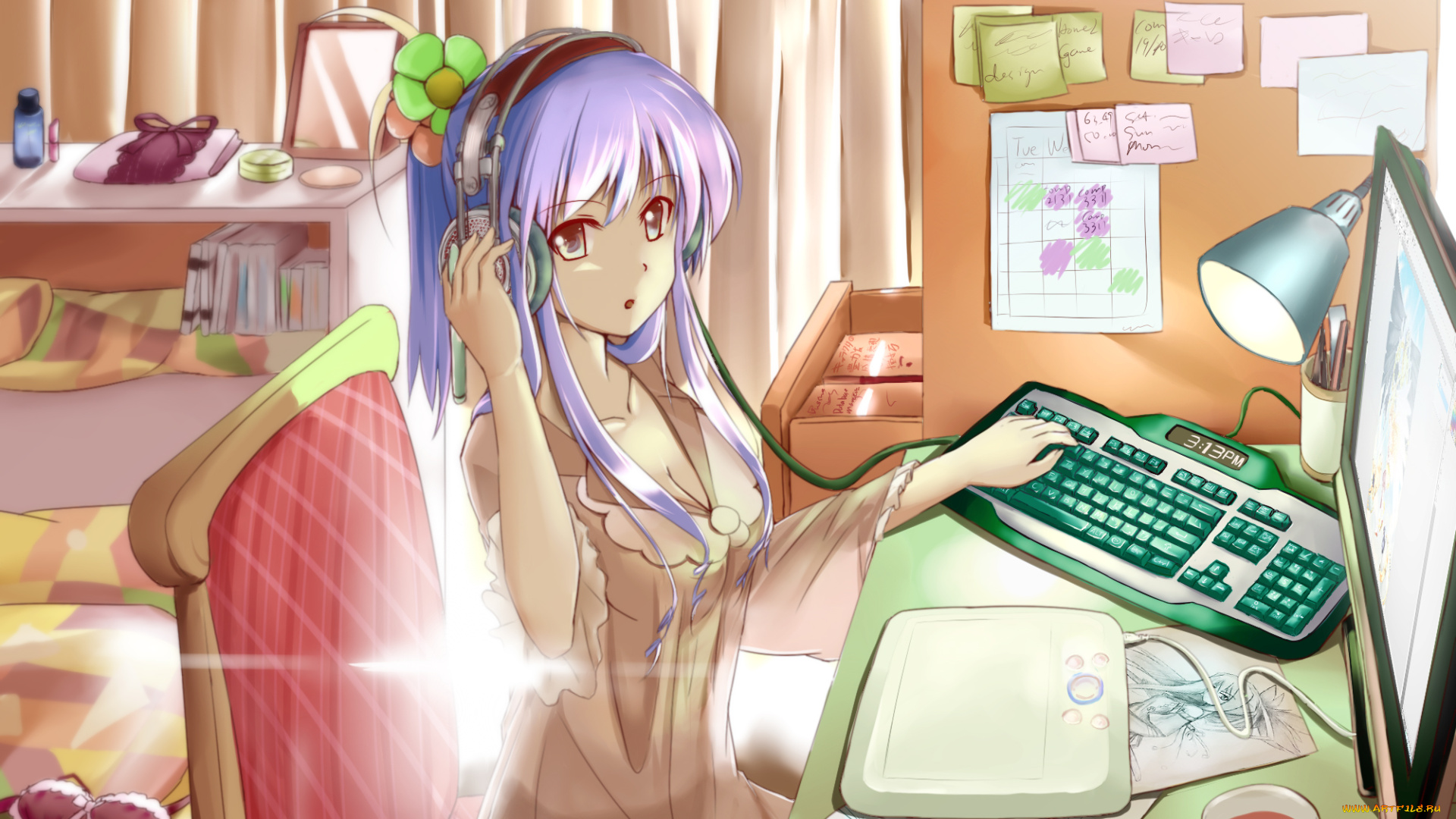 аниме, unknown, , другое, взгляд, фон, девушка