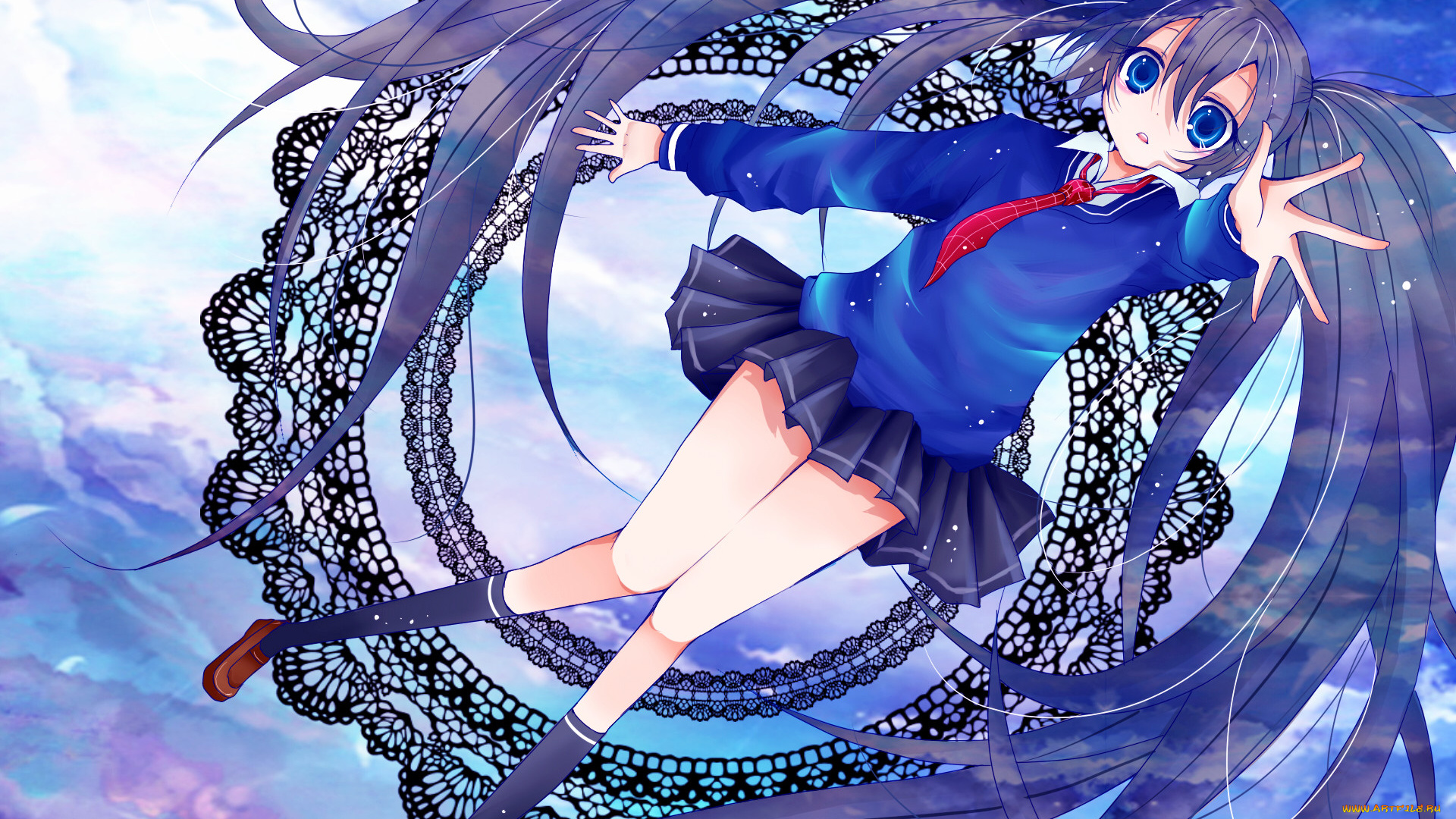 аниме, vocaloid, девушка, взгляд, фон