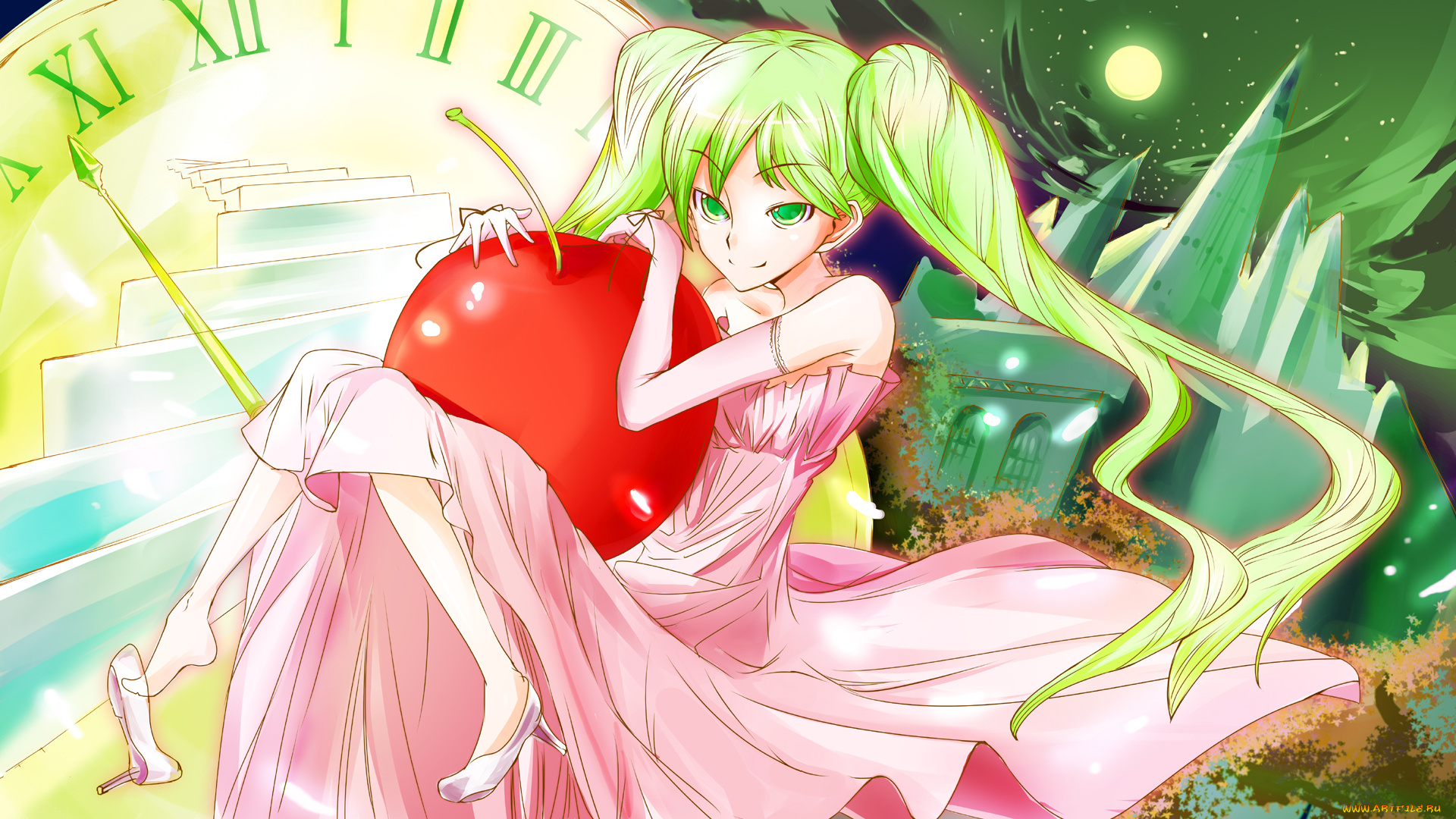 аниме, vocaloid, девушка, взгляд, фон