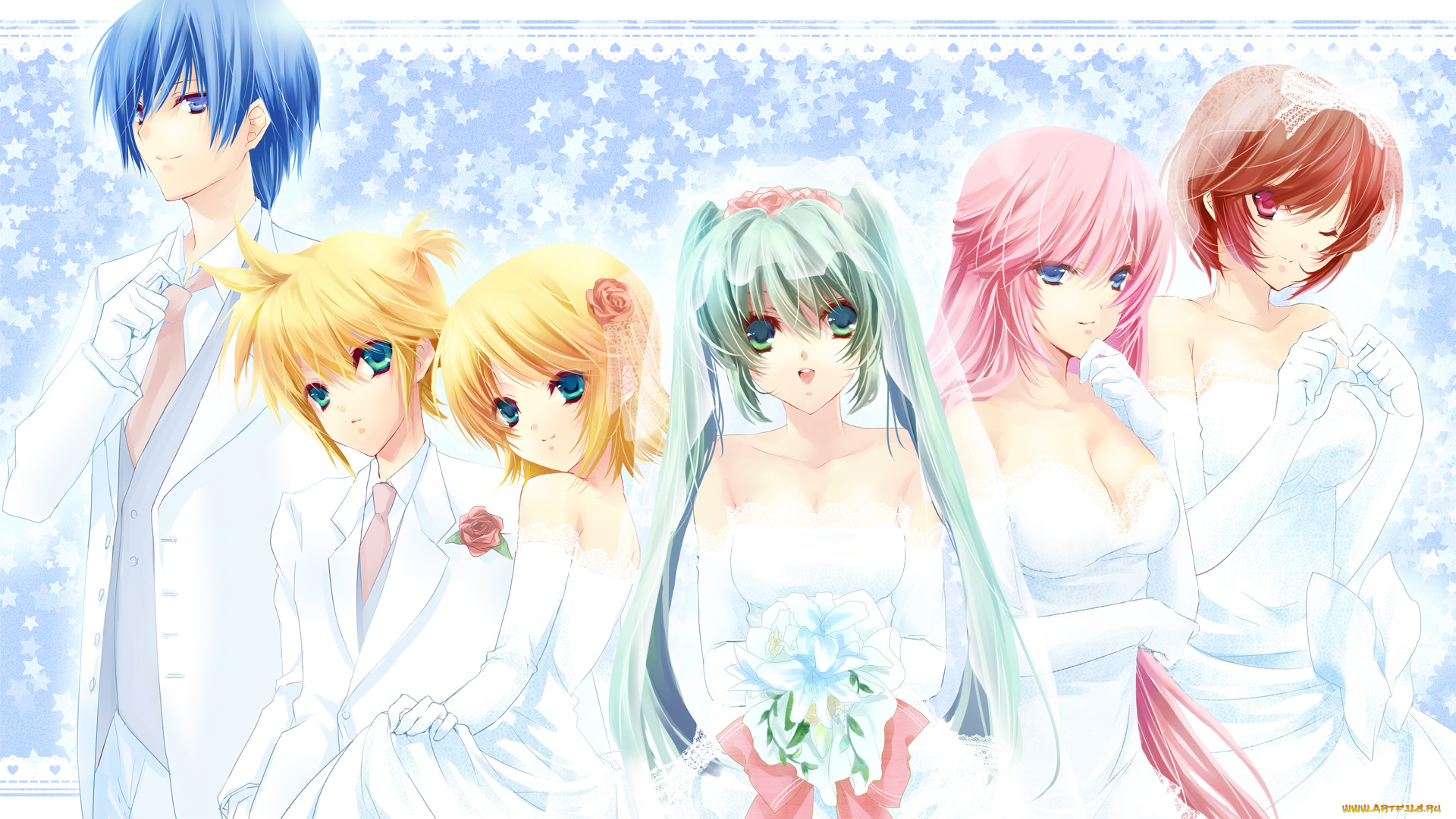 аниме, vocaloid, девушки, взгляд, фон