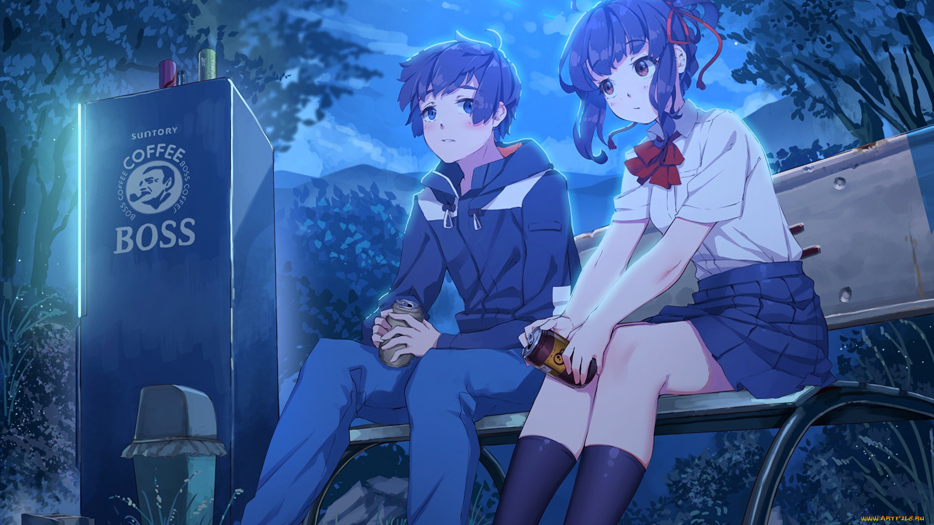 kimi, no, na, wa, аниме, девушки, фон, взгляд