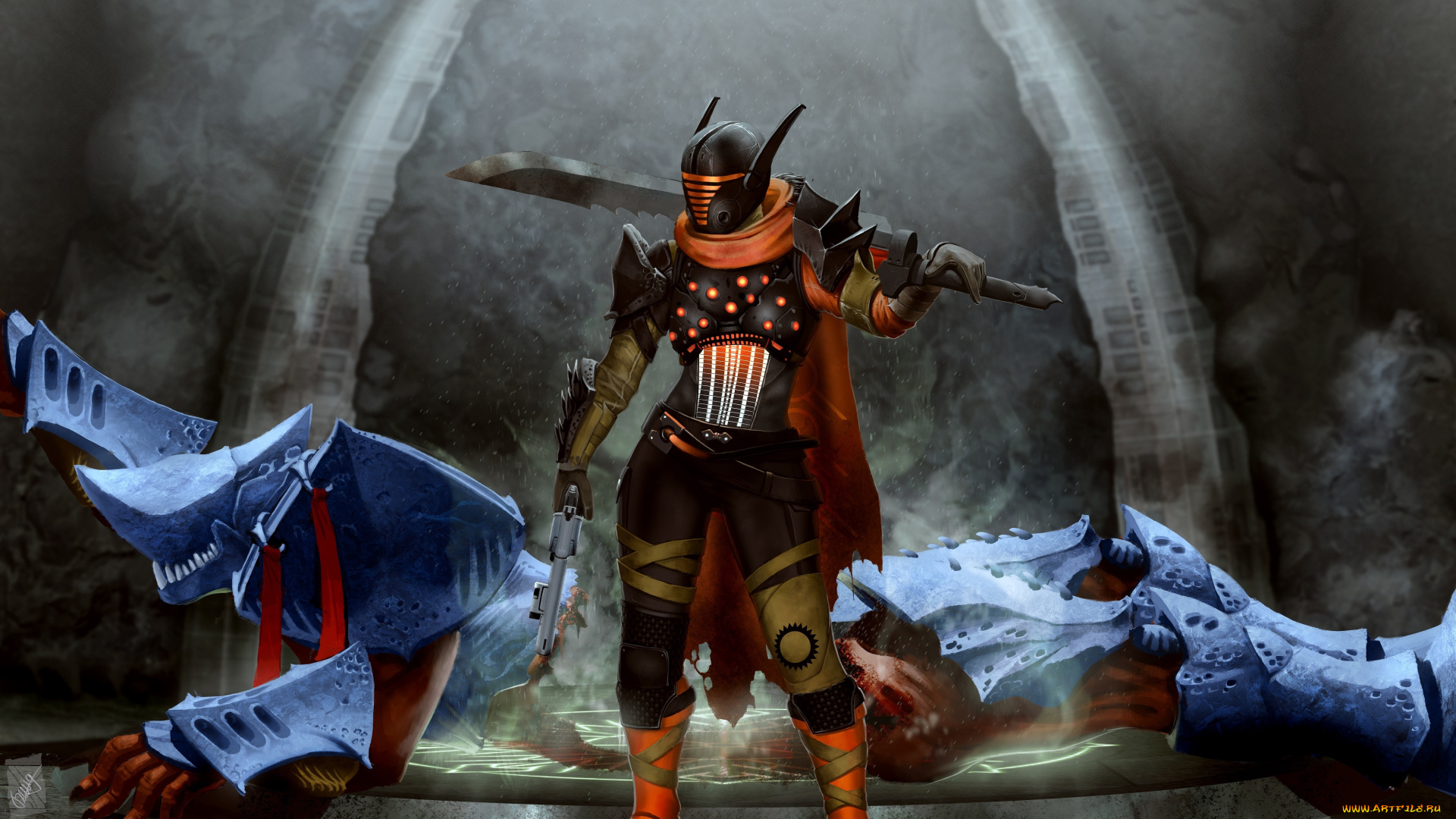 видео, игры, destiny, art, меч, охотник, blade, dancer, warpriest, bungie, игра, шлем, револьвер