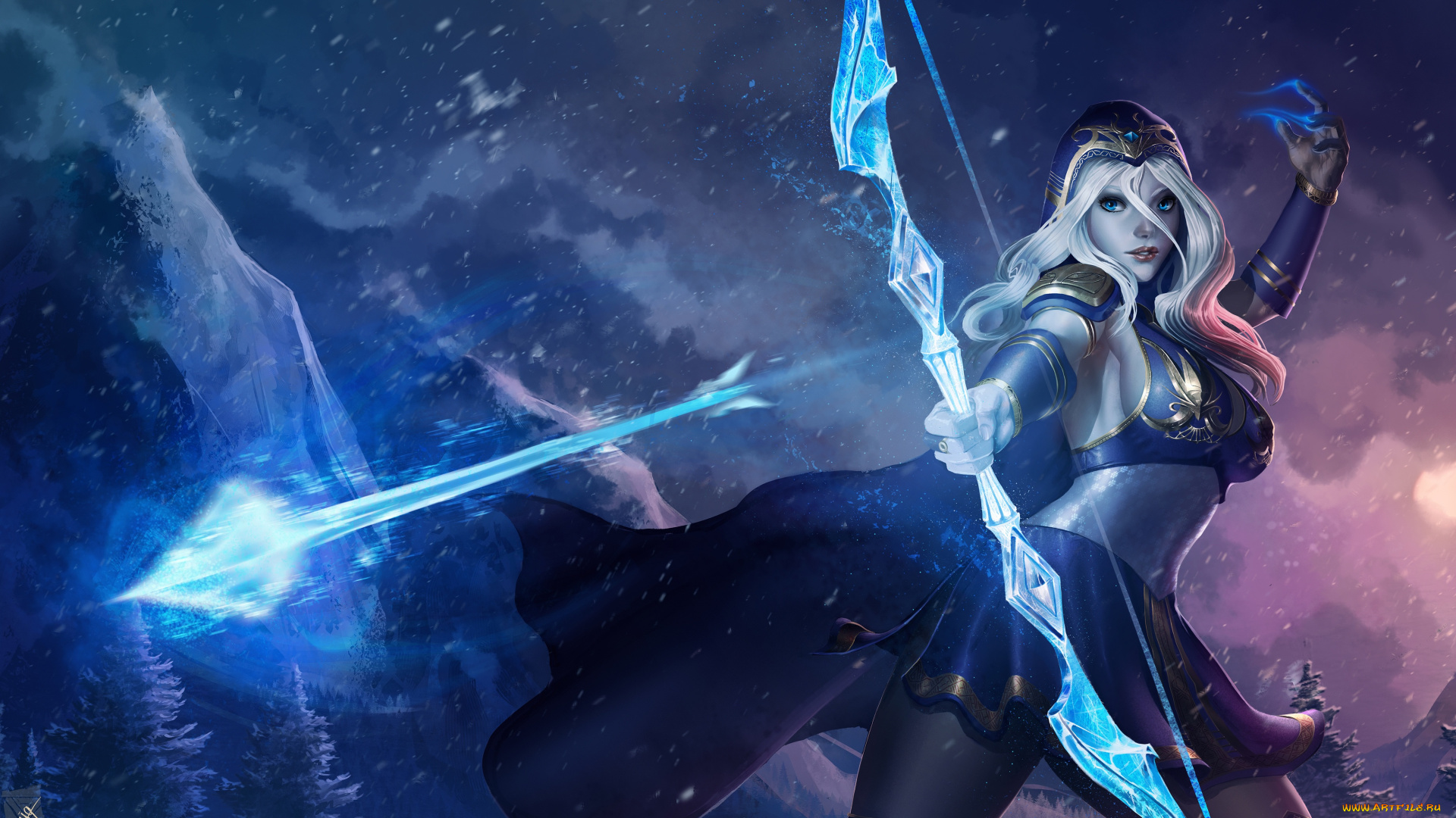 видео, игры, league, of, legends, frost, archer, арт, магия, ashe, лучник, девушка, стрела, лук, league, of, legends