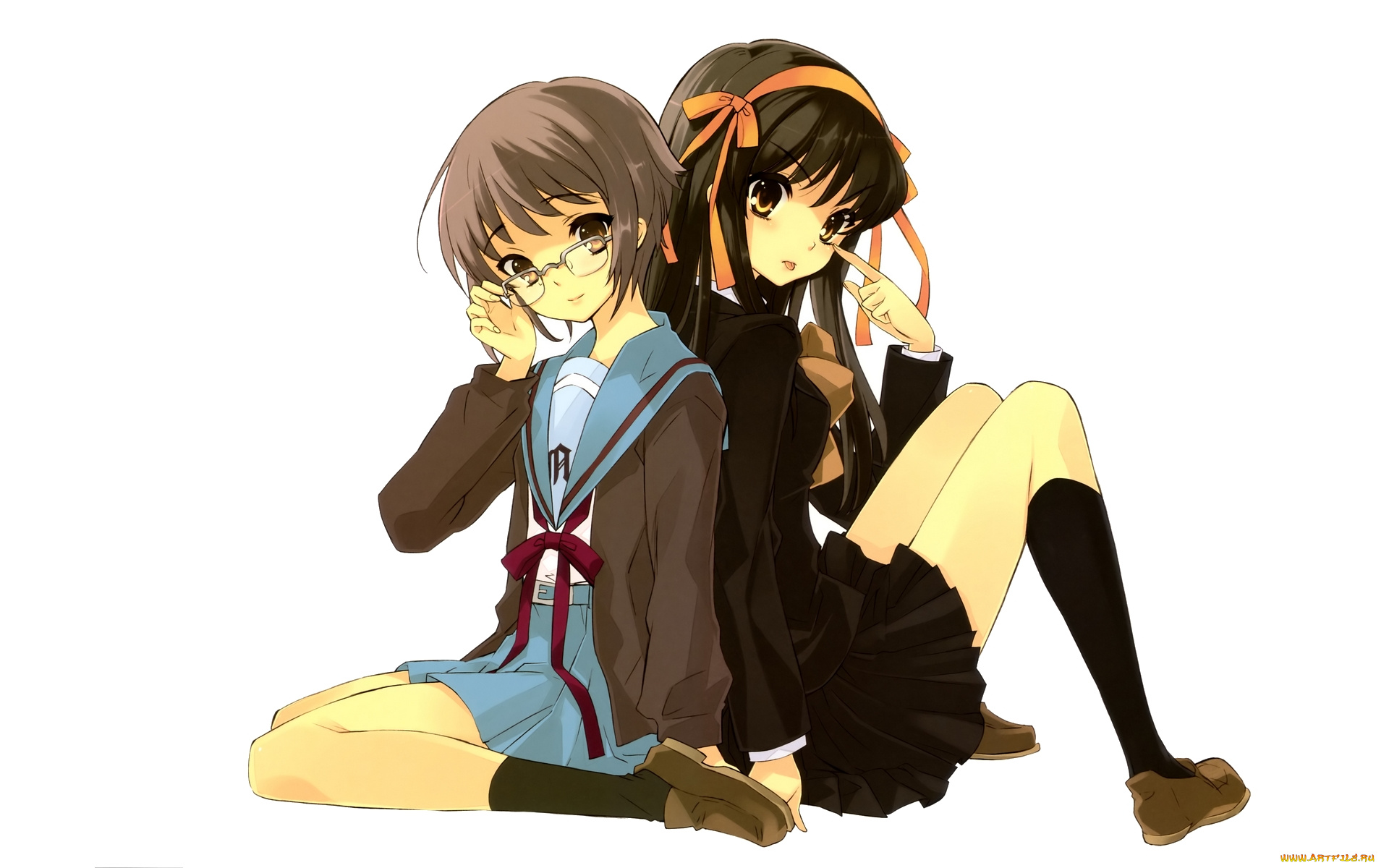 аниме, the, melancholy, of, haruhi, suzumiya, девушки, взгляд, фон
