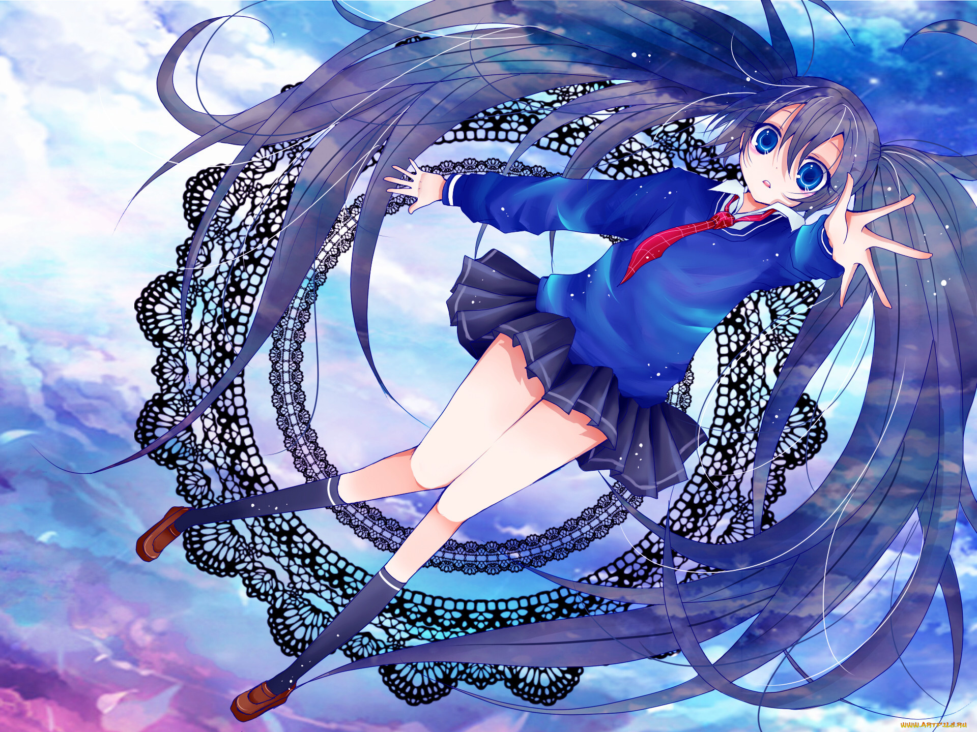 аниме, vocaloid, девушка, взгляд, фон