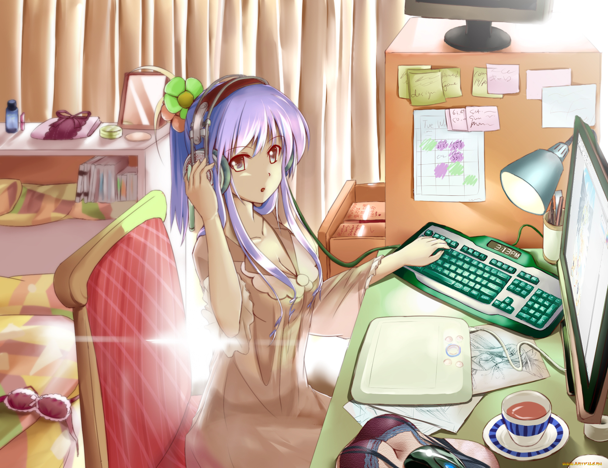 аниме, unknown, , другое, взгляд, фон, девушка