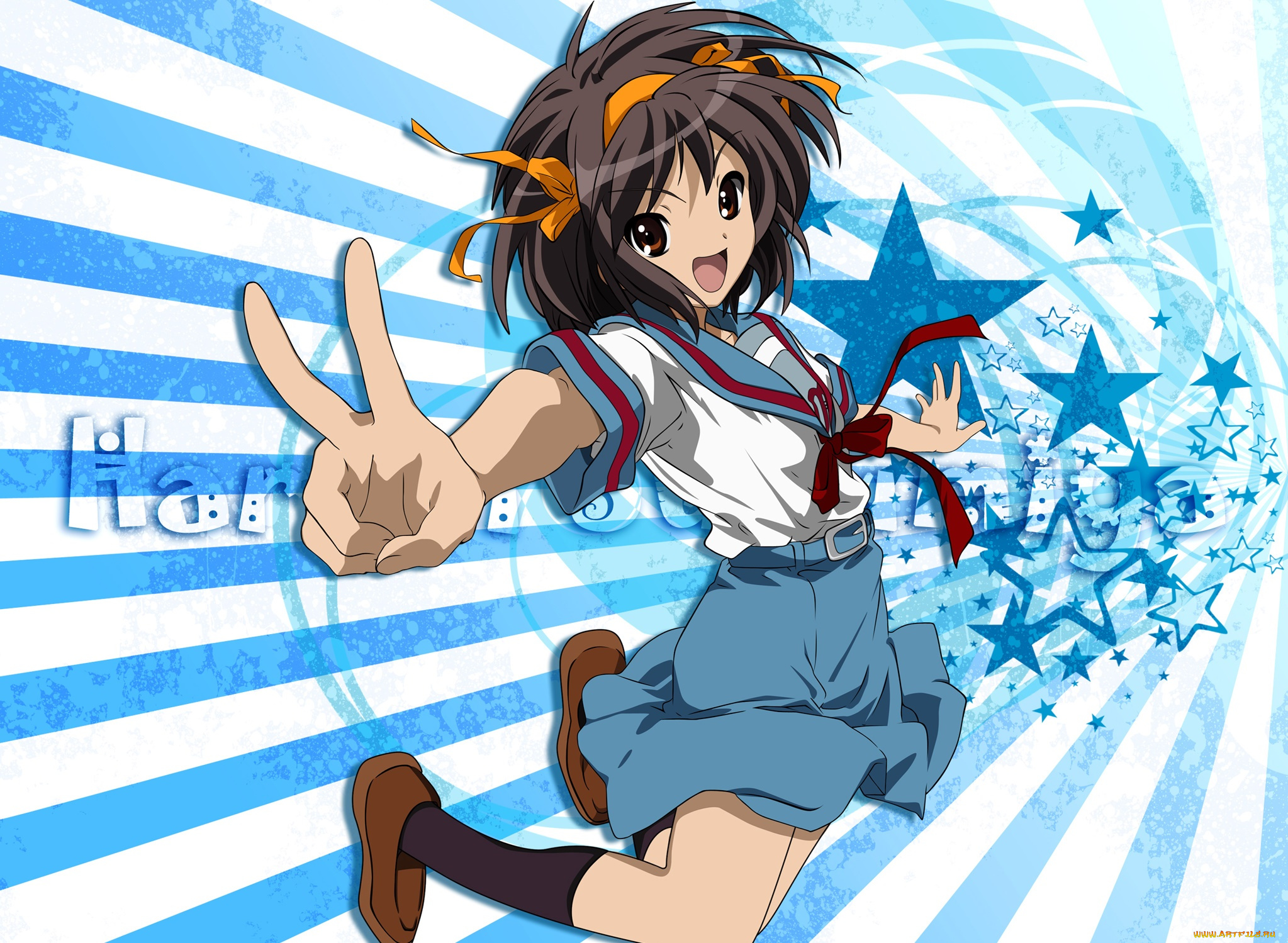 аниме, the, melancholy, of, haruhi, suzumiya, девушка, взгляд, фон