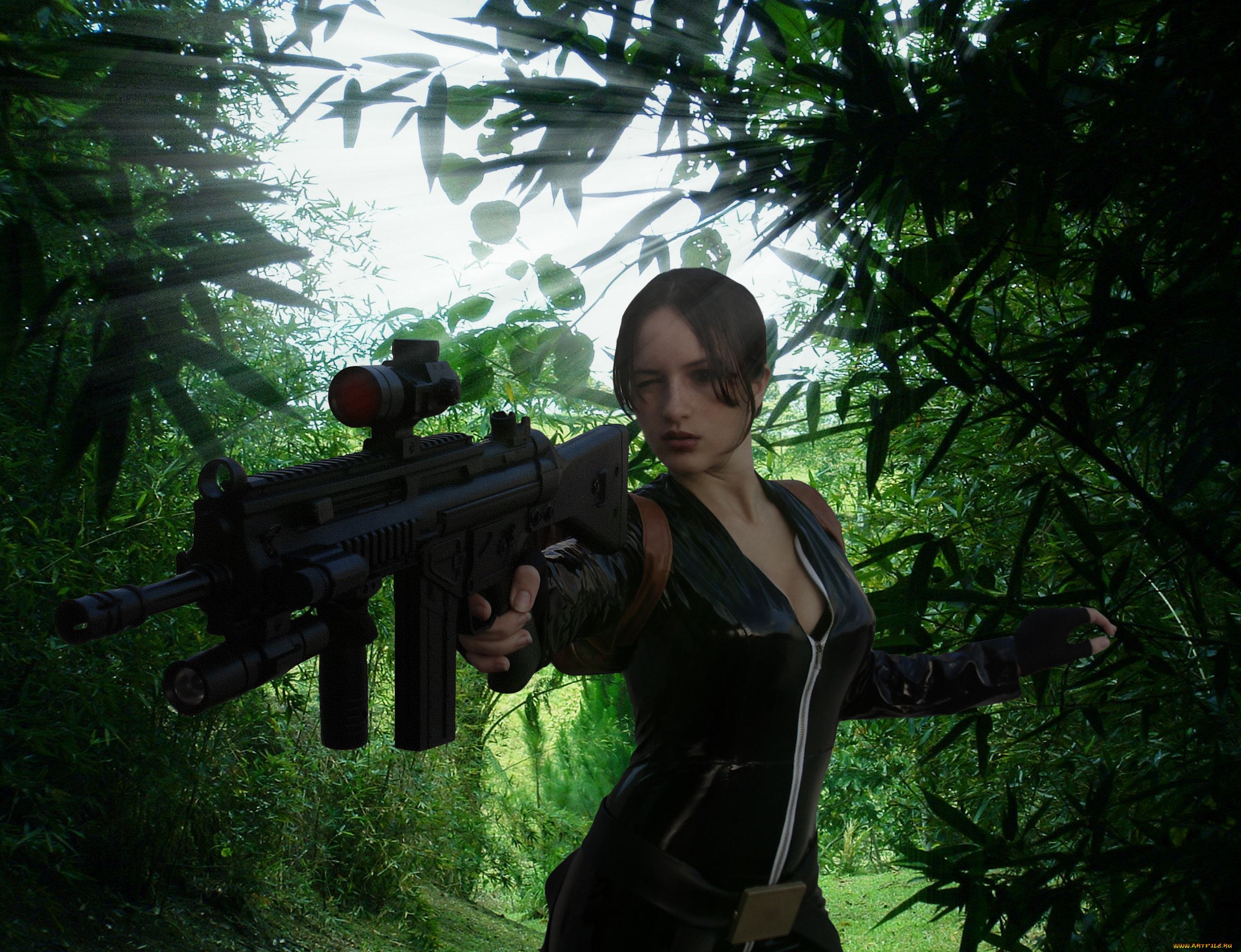 девушки, -unsort, , девушки, с, оружием, автомат, униформа, взгляд, фон, девушка