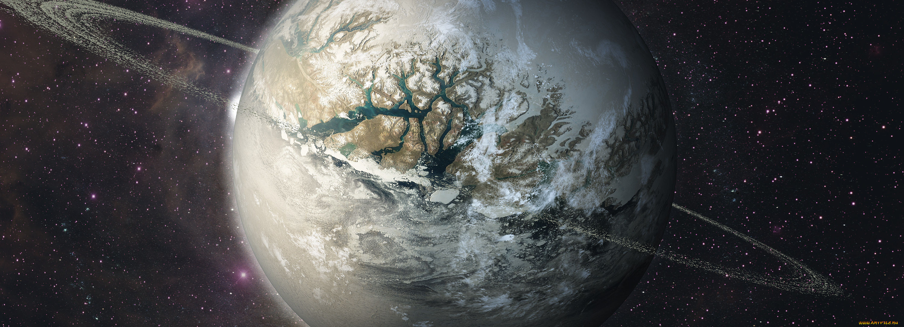 космос, арт, ледяная, планета