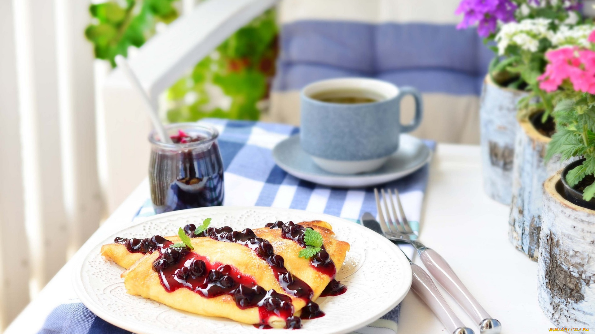 еда, блины, , оладьи, вишни, варенье, десерт