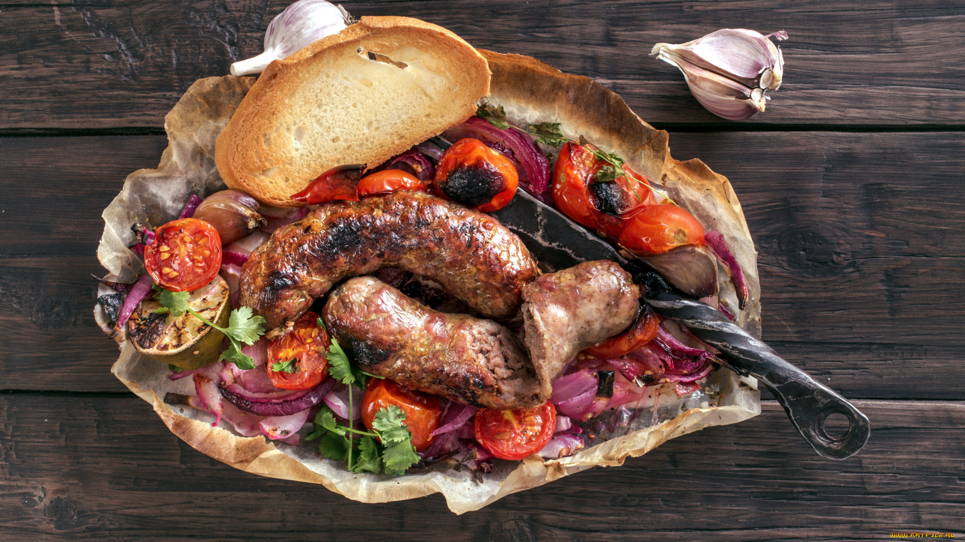 еда, колбасные, изделия, овощи, жареная, колбаса, чеснок