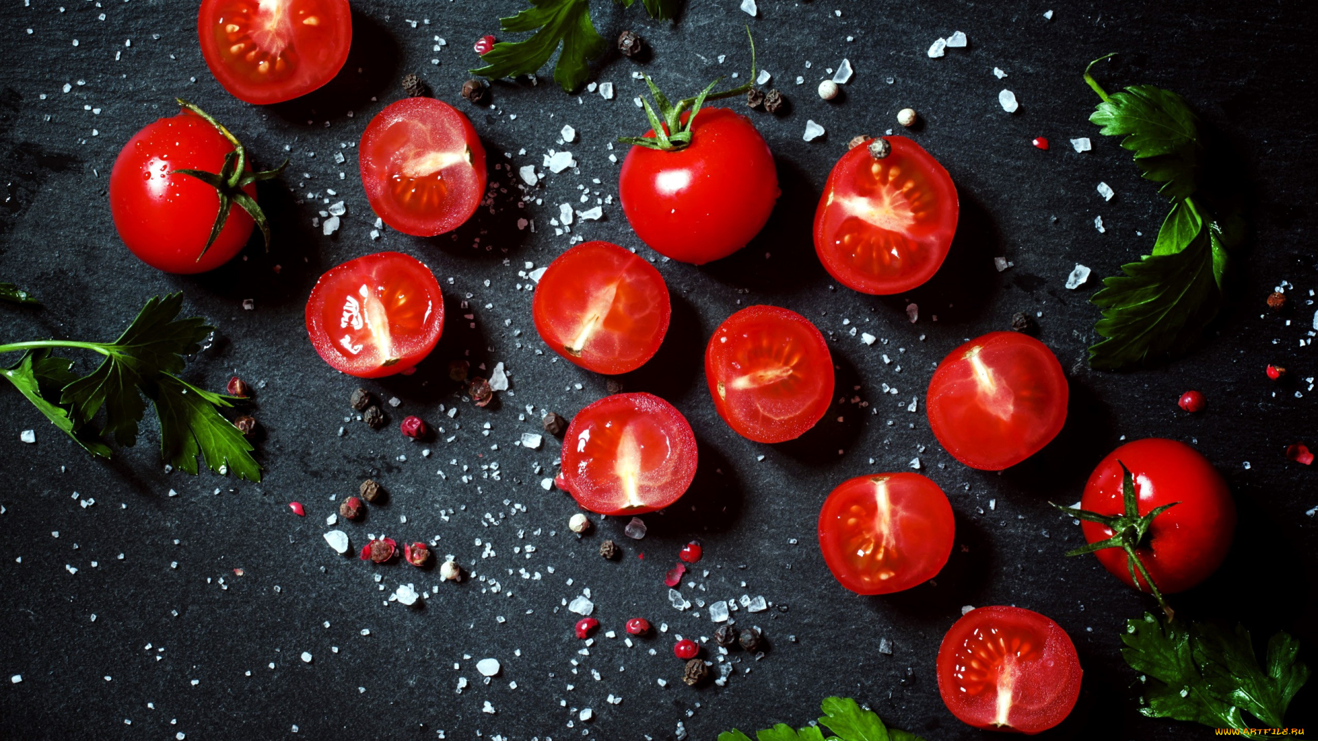 еда, помидоры, петрушка, соль, томаты