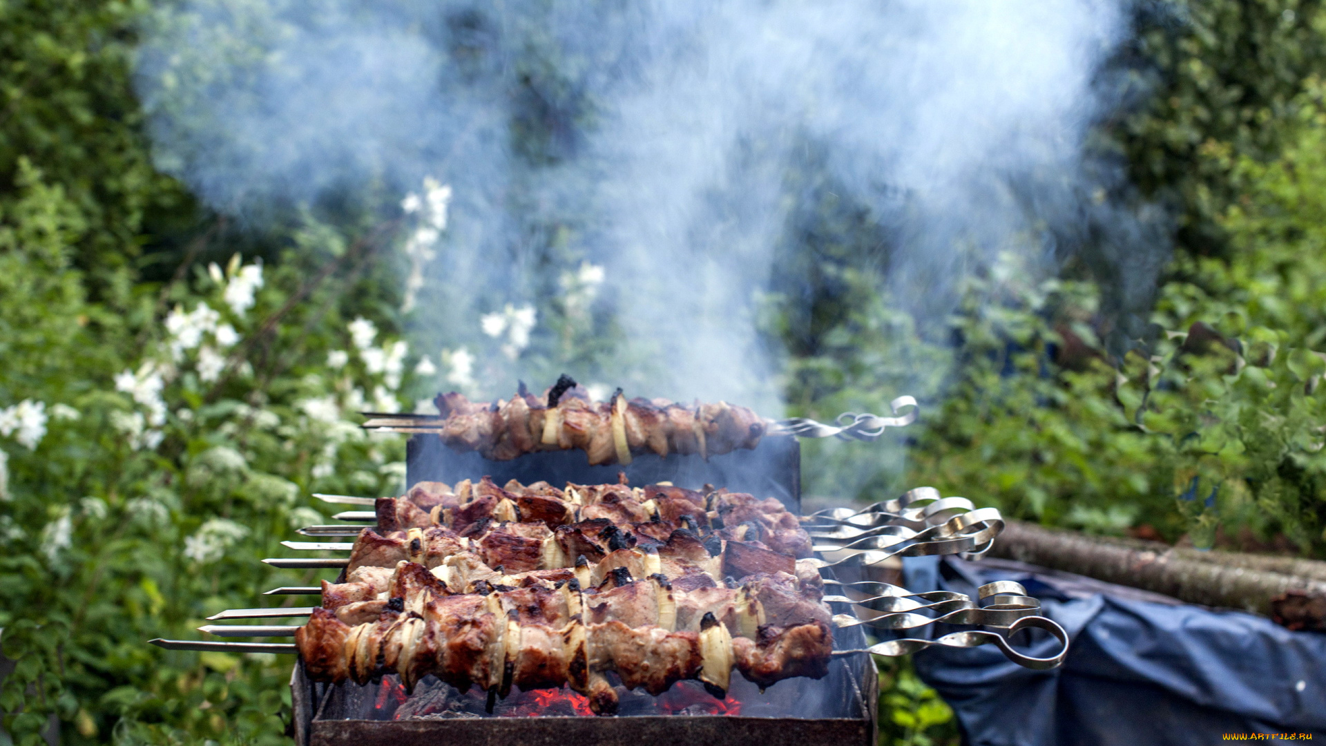 еда, шашлык, , барбекю, мангал, дым, мясо, шампуры