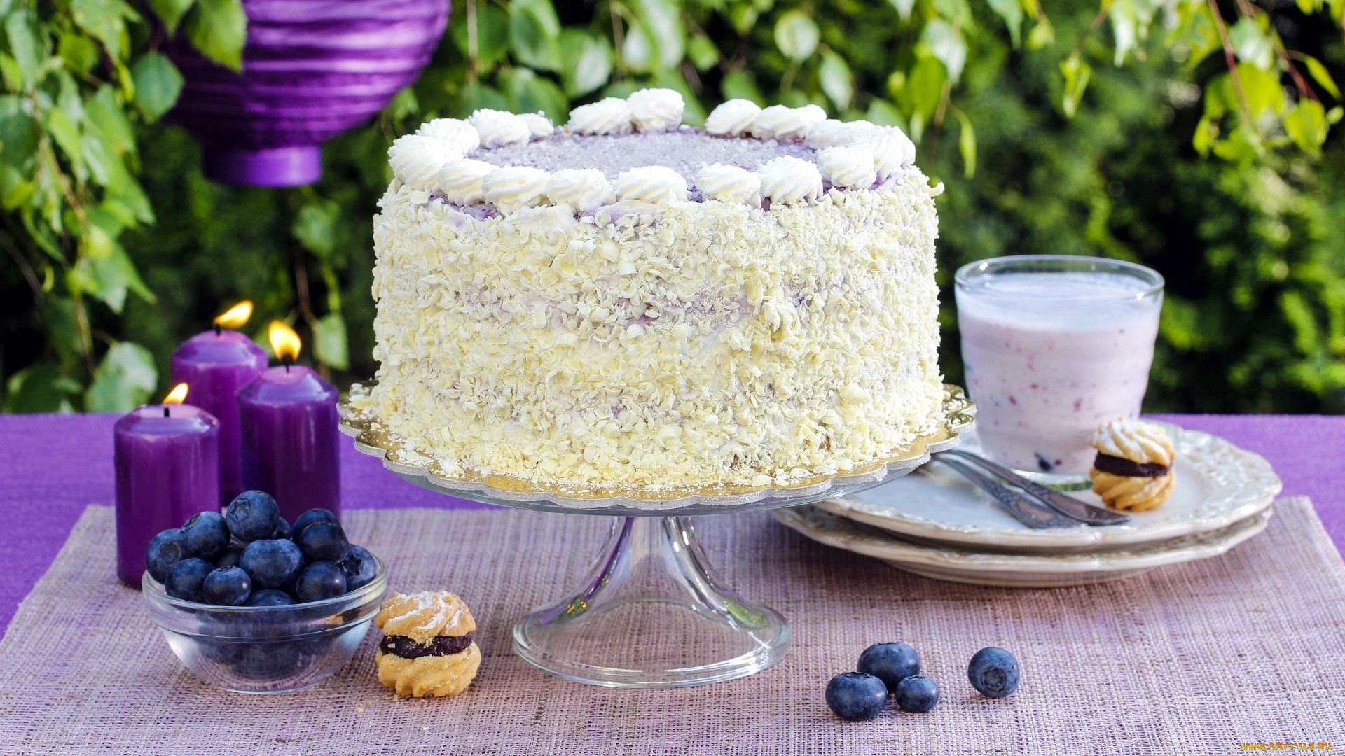 еда, торты, черника, свечи, торт, праздник