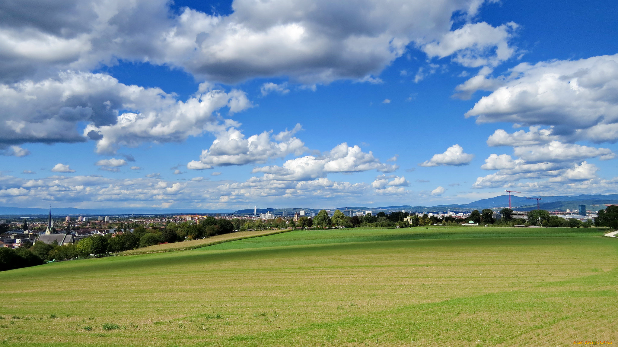 города, -, пейзажи, поле, облака