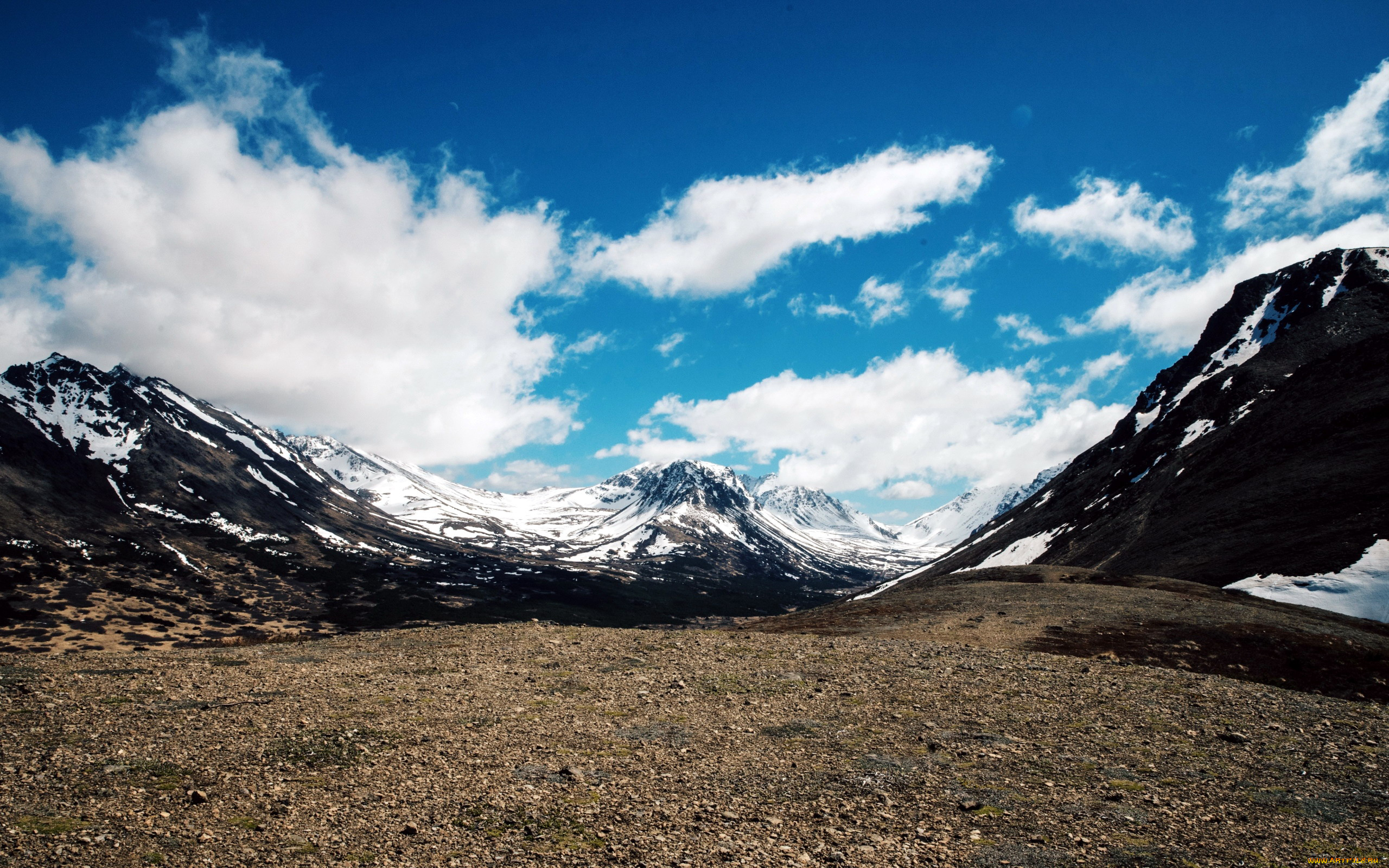 природа, горы, вершины, облака