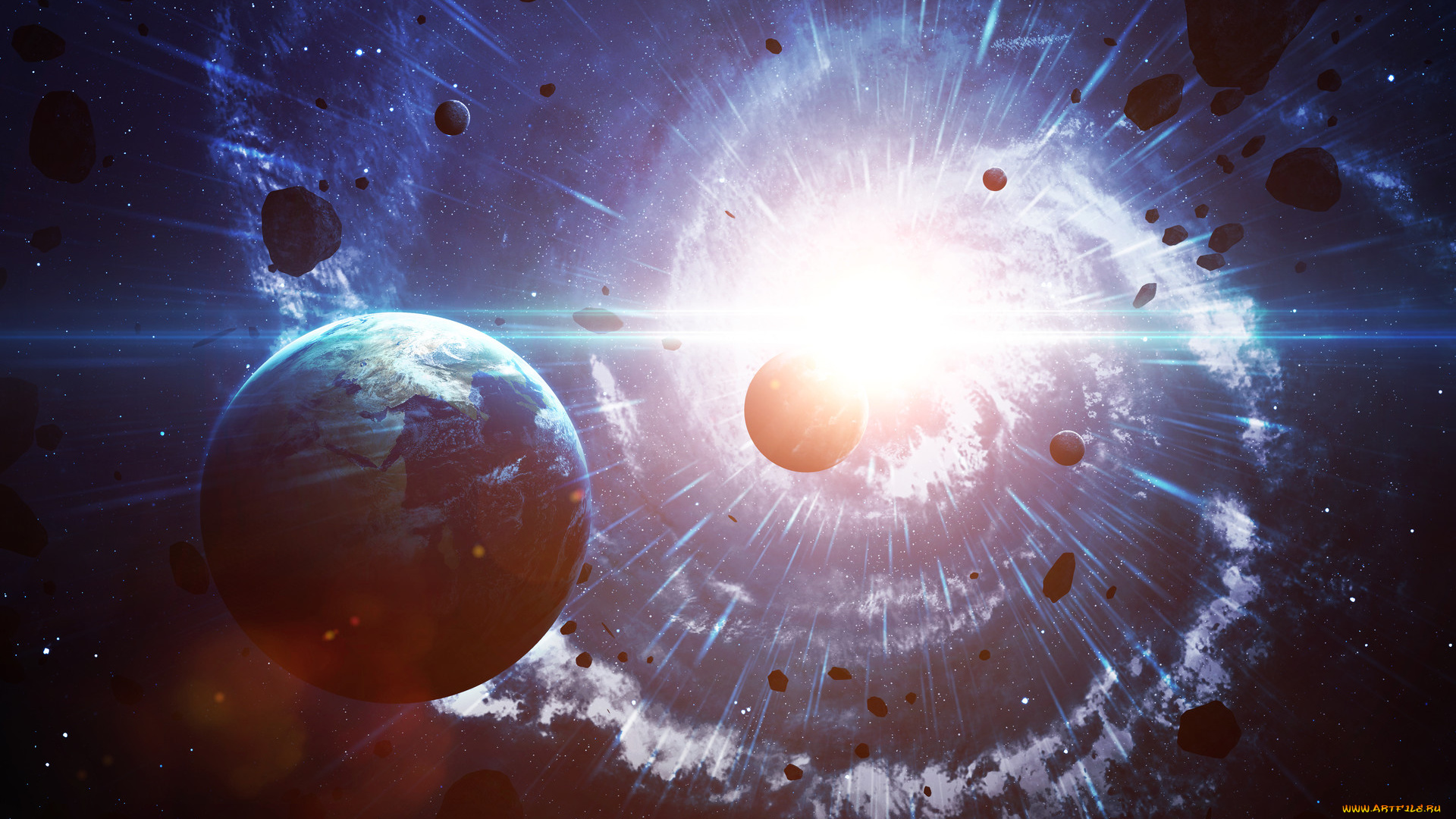 космос, арт, звезды, галактики, вселенная, планеты