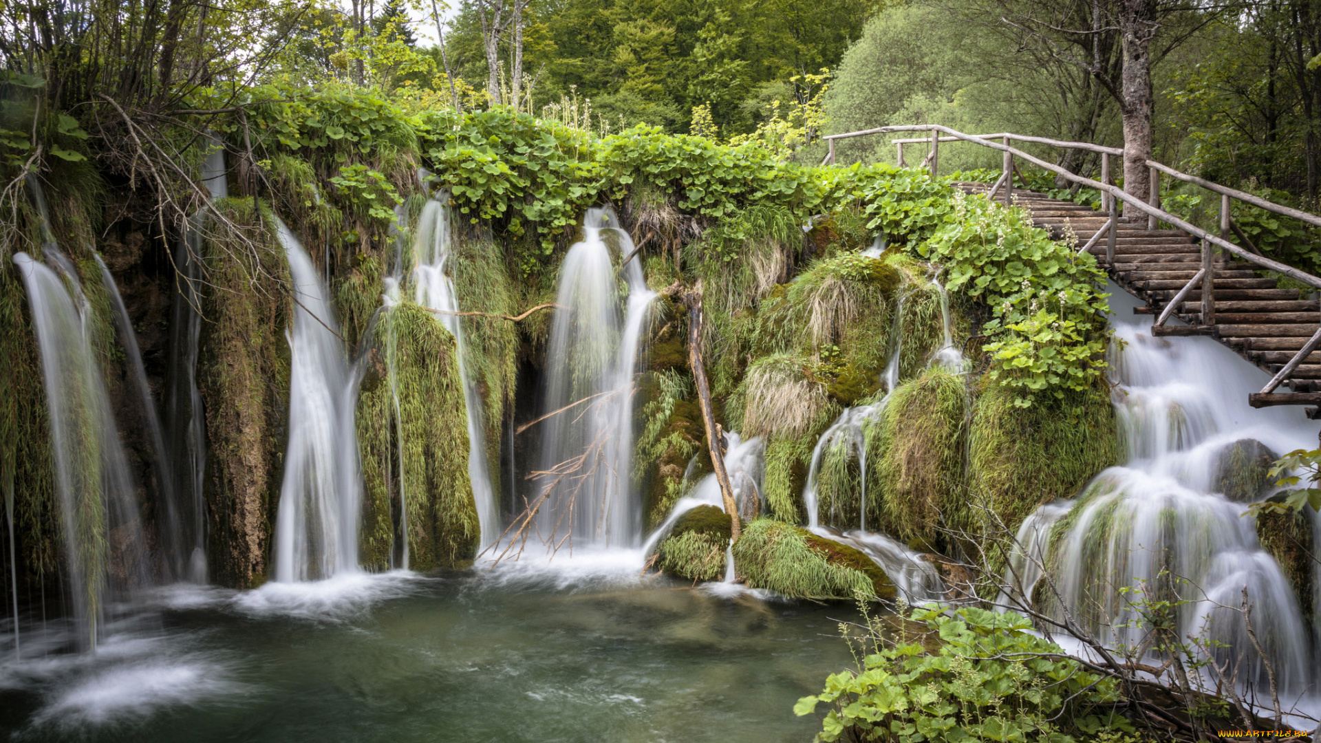 природа, водопады, река, лес