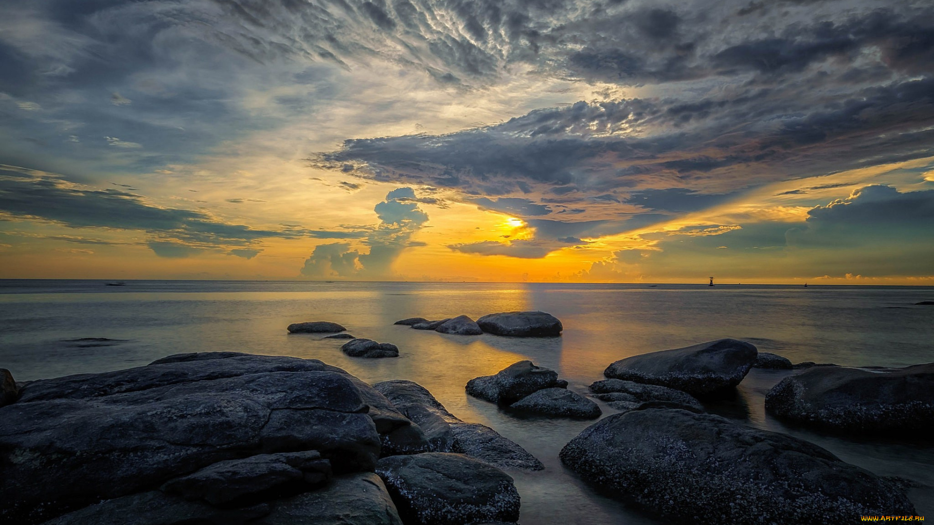 природа, восходы, закаты, закат, море, побережье, камни
