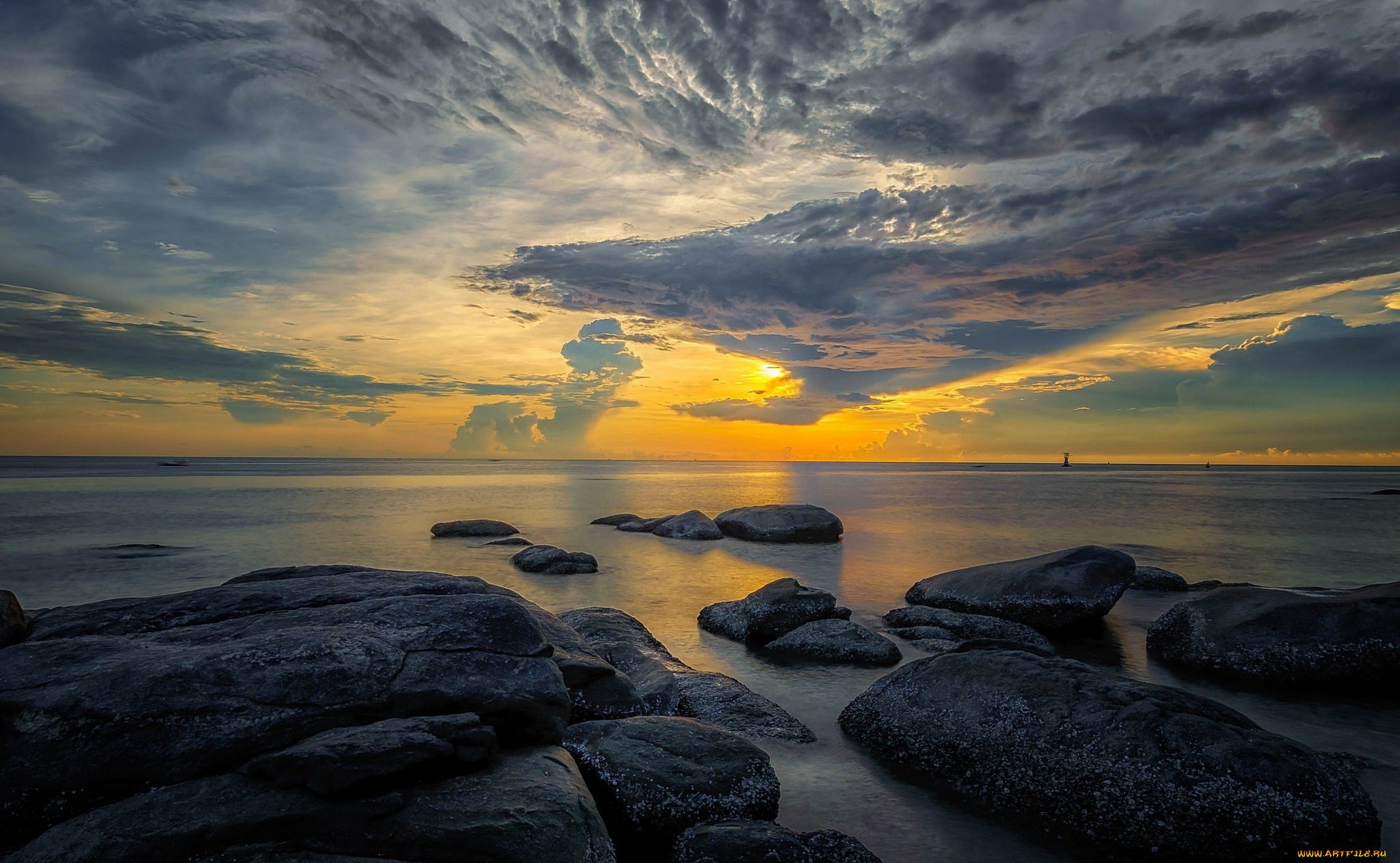 природа, восходы, закаты, закат, море, побережье, камни