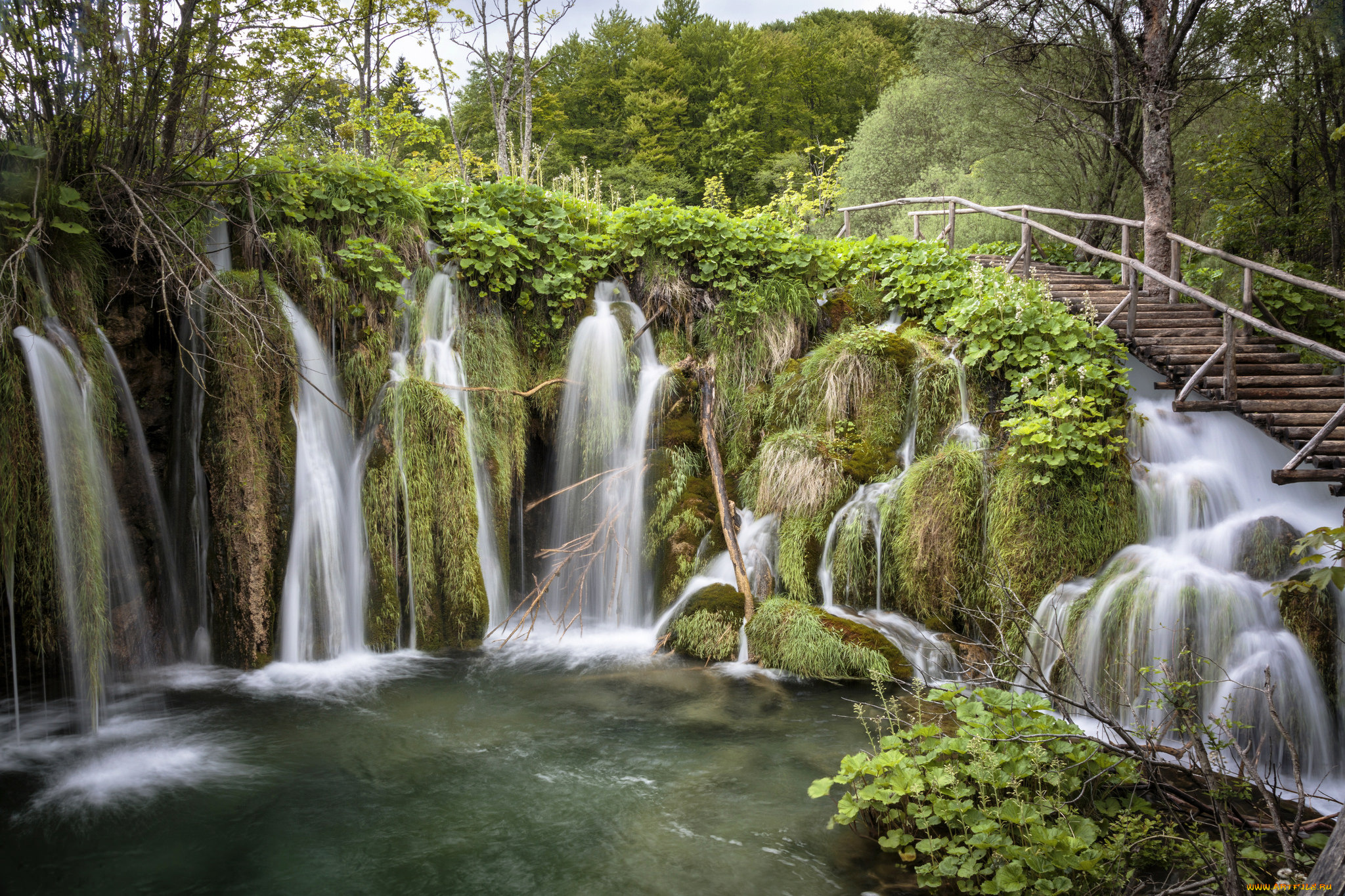 природа, водопады, река, лес