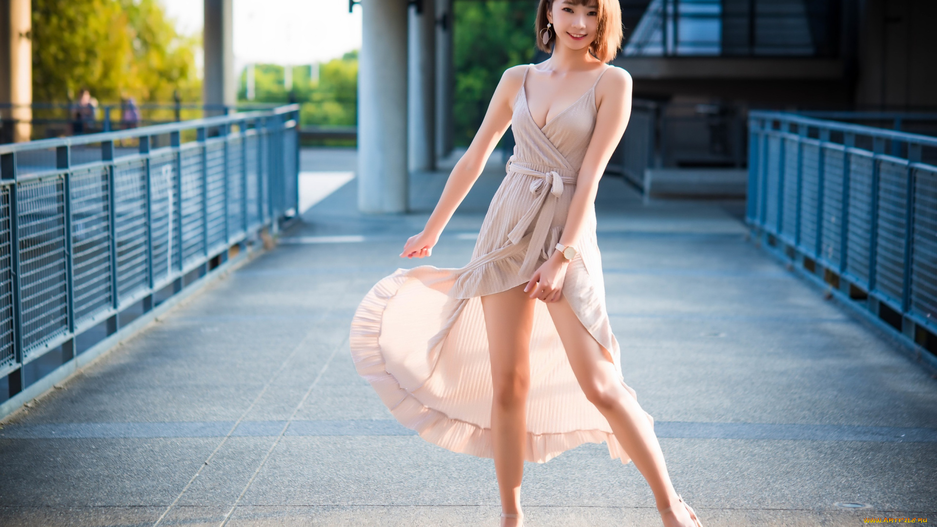 девушки, -unsort, , азиатки, женщины, на, открытом, воздухе, модель, улыбка, платье, город