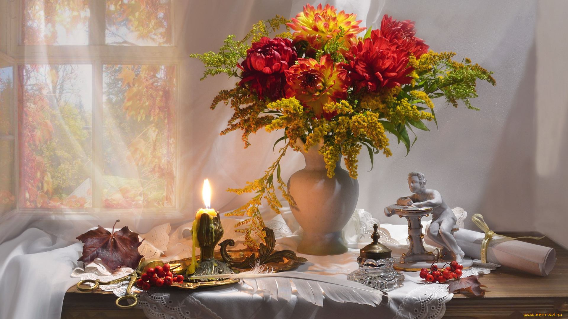 цветы, букеты, , композиции, свеча, георгины