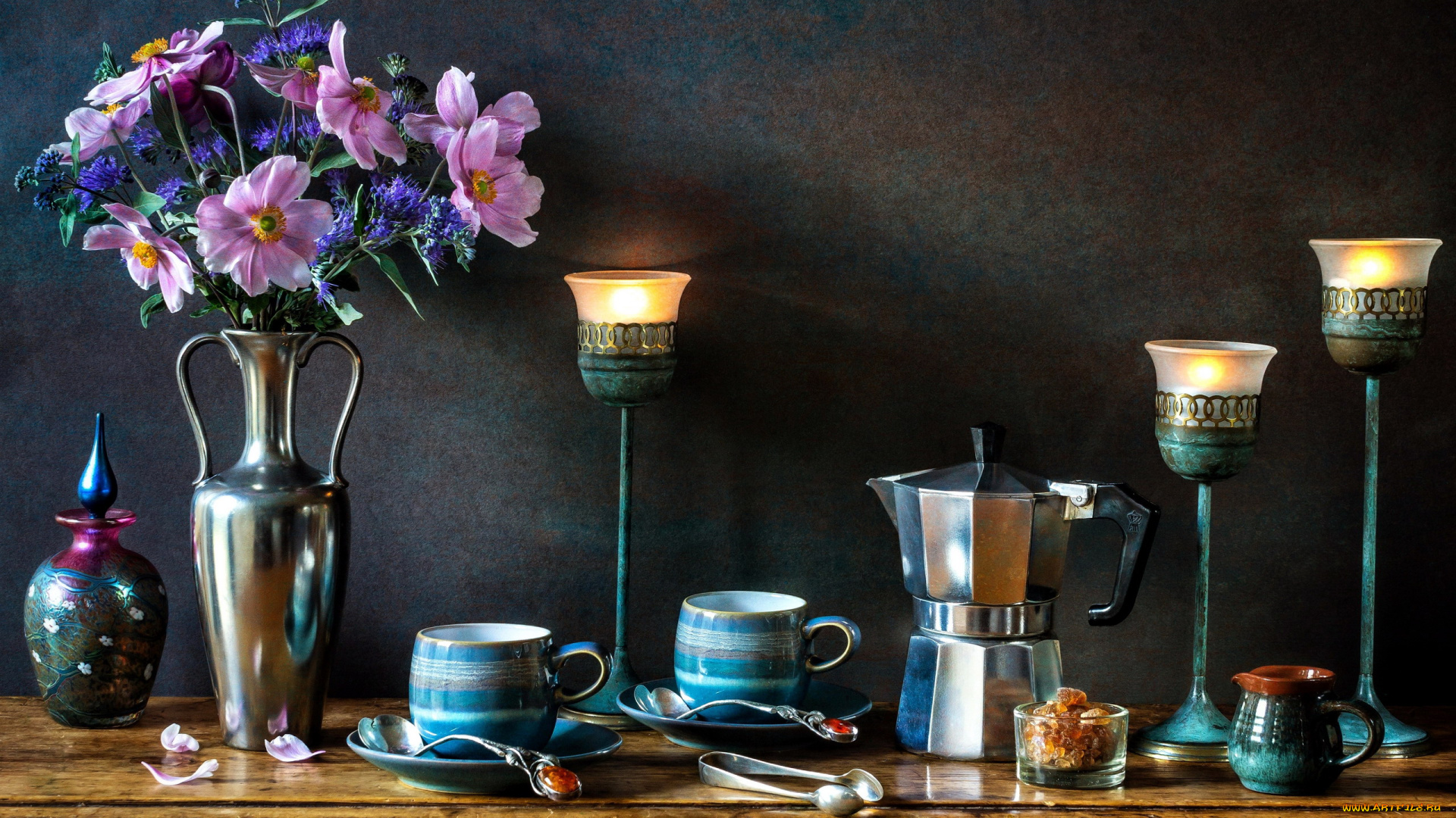 еда, натюрморт, кофе, свечи, сахар
