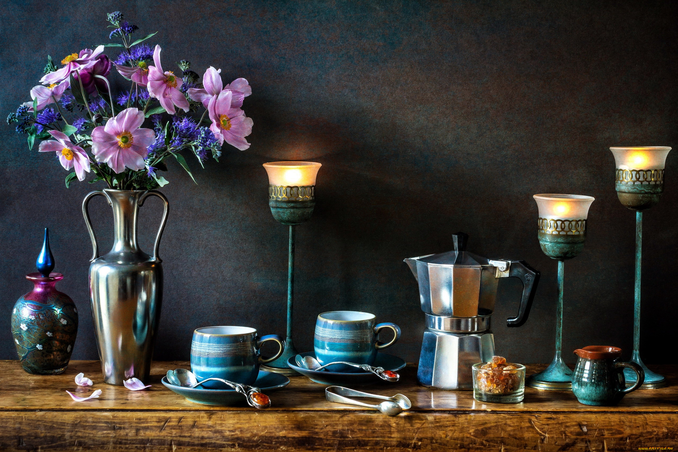 еда, натюрморт, кофе, свечи, сахар