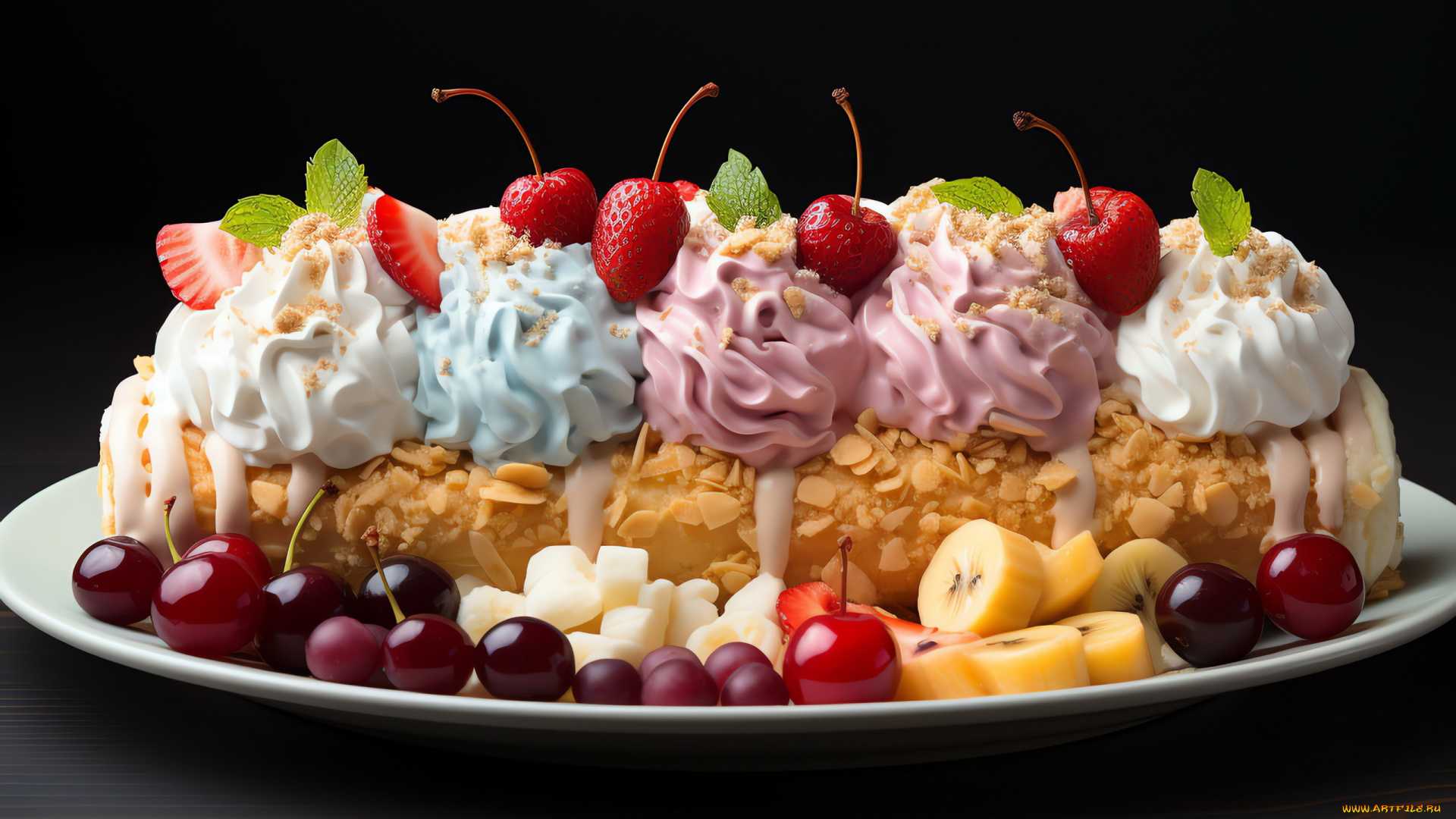 еда, мороженое, , десерты, ягоды, ассорти